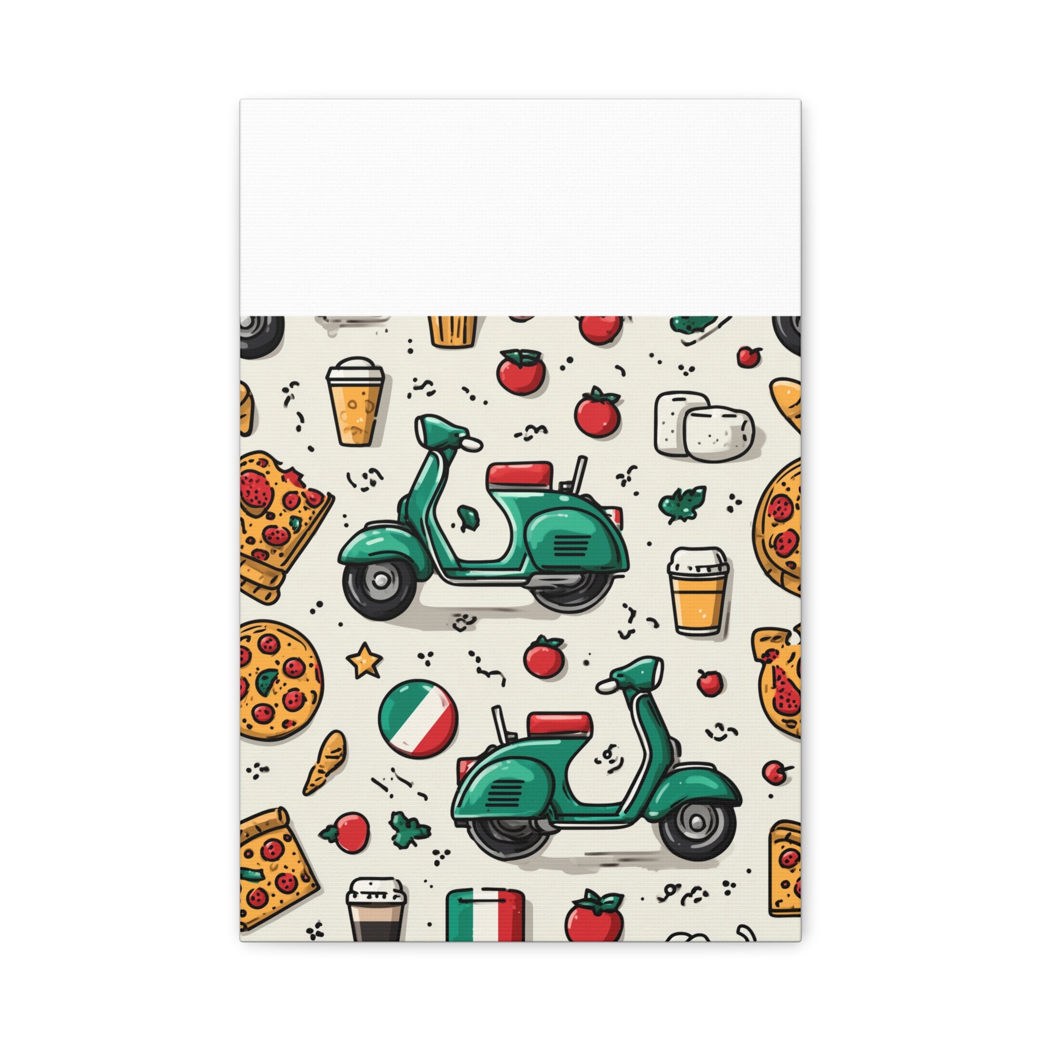 Vibrant Travel Nostalgia Canvas Art, Scooter Decor, Foodie Wall Art, Fun Home Decor, Gift for Adventurers, Kitchen Wall Hanging