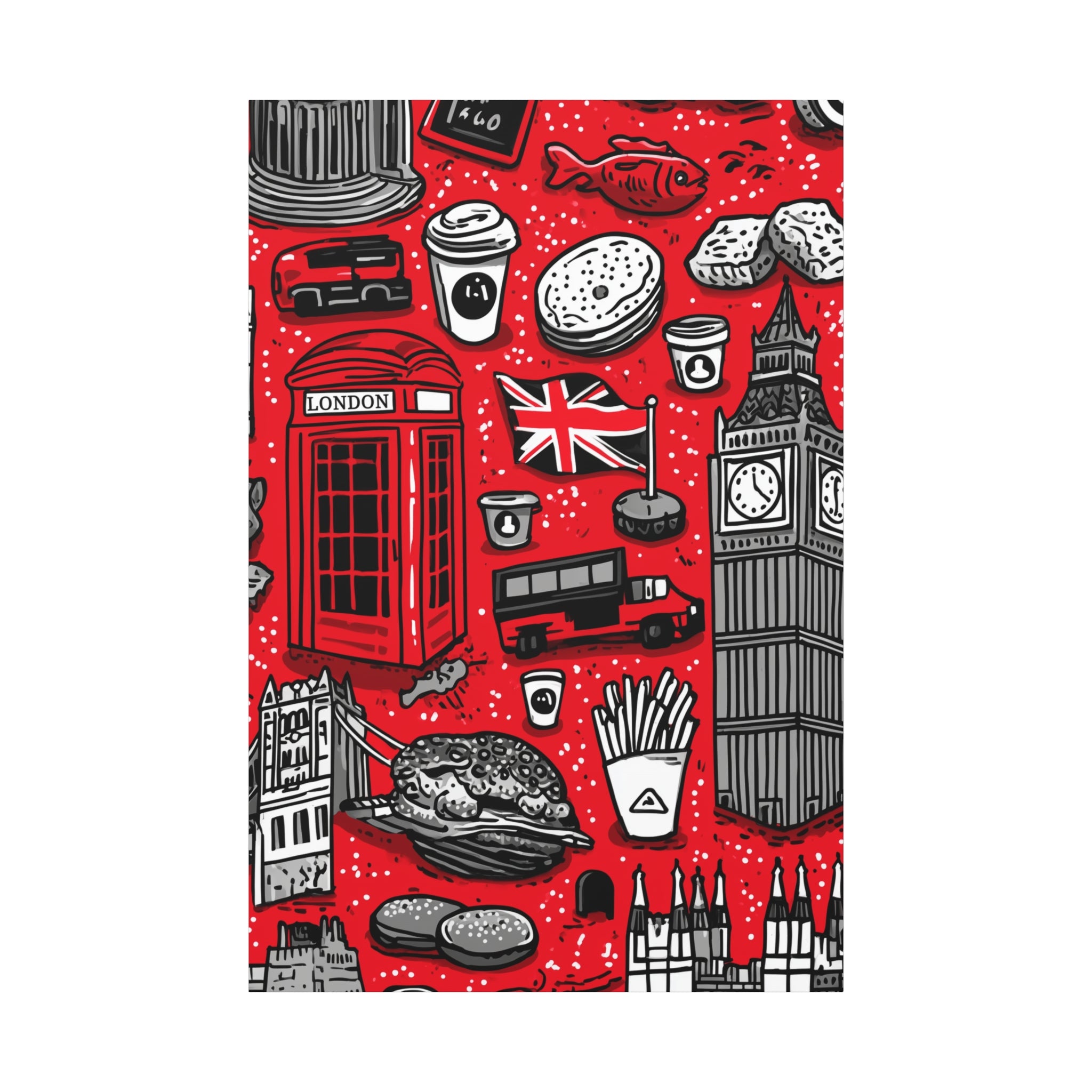 London-Themed Canvas Art, Wall Decor, Home Office Artwork, UK Travel Gift, British Culture Decor, Red and Black Design