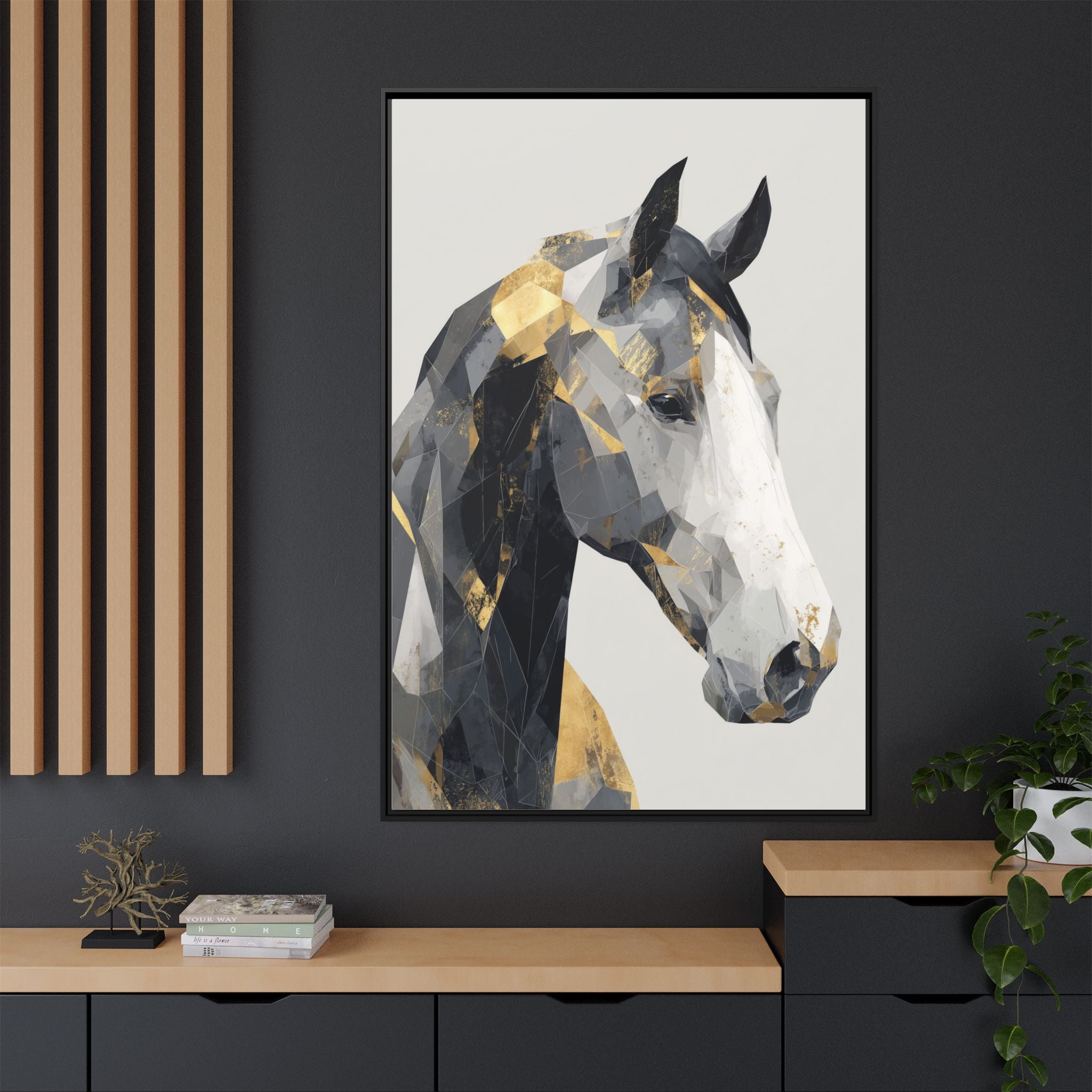 Geometric Stallion: Cubist Equine Art, Modern Metallic Polygonal Design   |  Personalized & Custom Orders Available