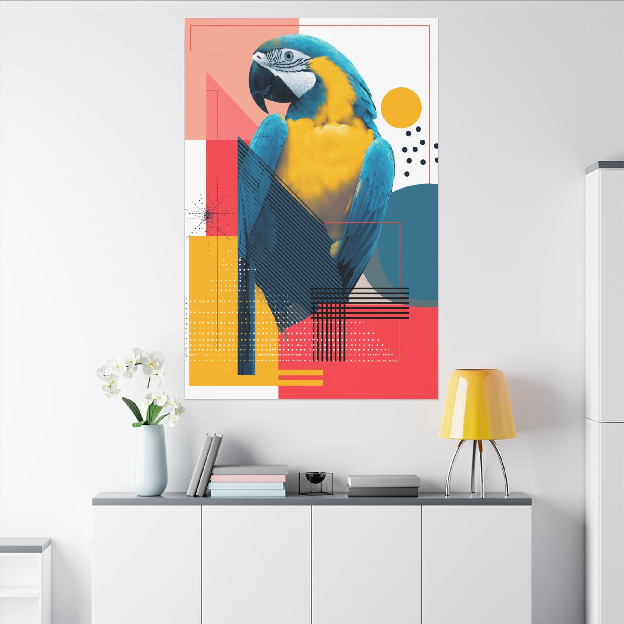 Macaw Geometry: Vibrant Avian Portrait, Modern Graphic Design Print   |    Custom Orders Available