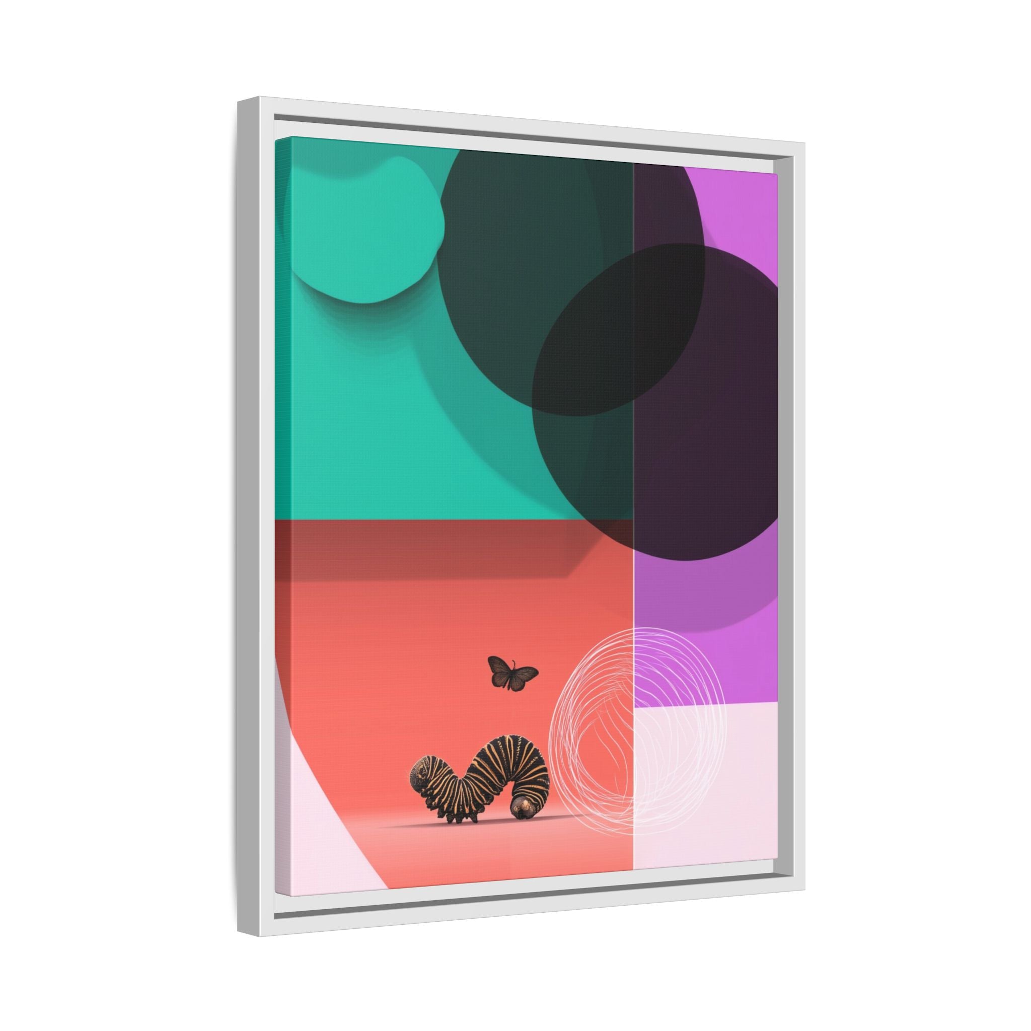 Striped Caterpillar and Butterfly Framed Print , Mid-Century Modern Color Blocks   |  Personalized & Custom Orders Available