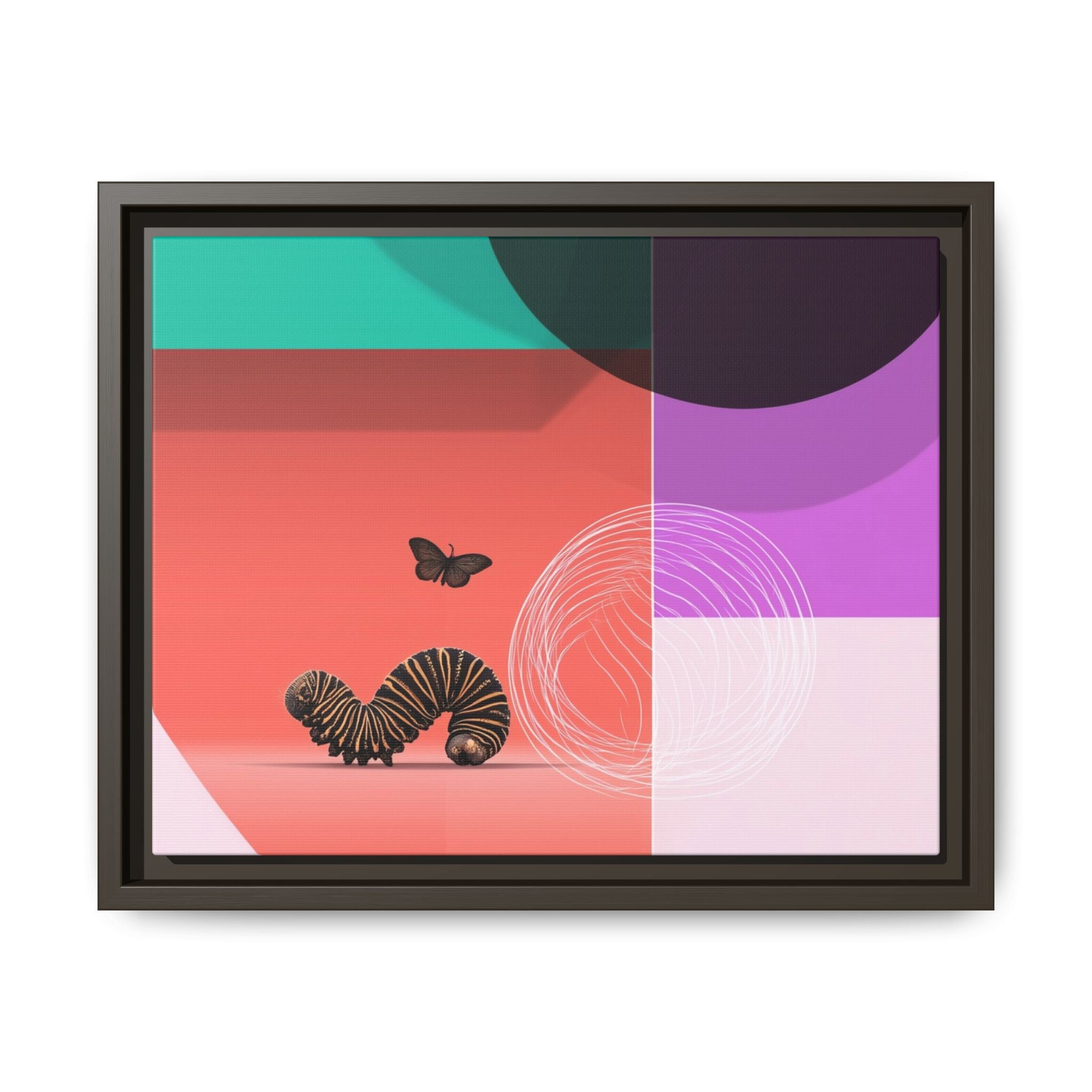Striped Caterpillar and Butterfly Framed Print , Mid-Century Modern Color Blocks   |  Personalized & Custom Orders Available