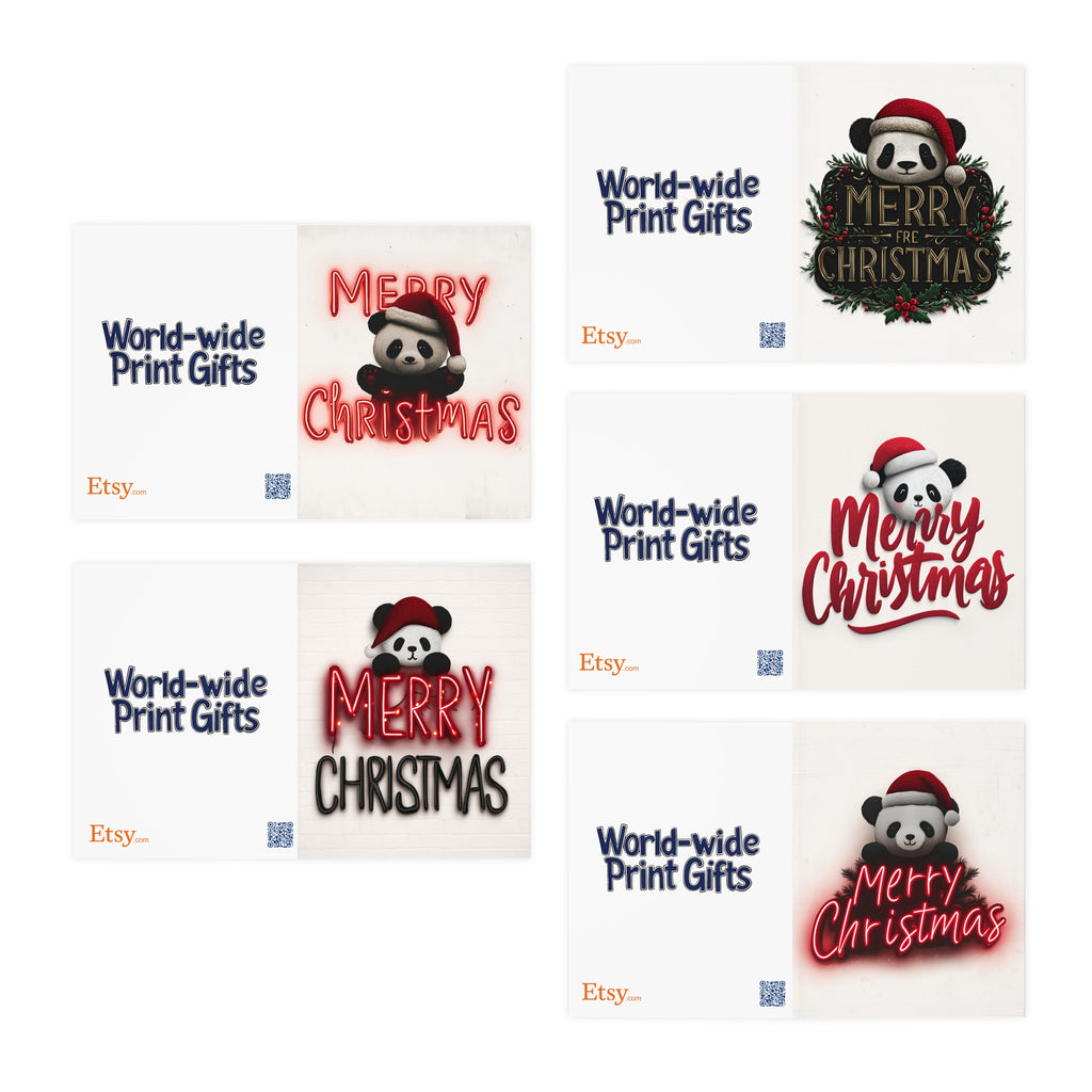 Multi-Design Greeting Cards (5-Pack) - Cute Panda Themed Christmas Cards , Silly Unique Cards