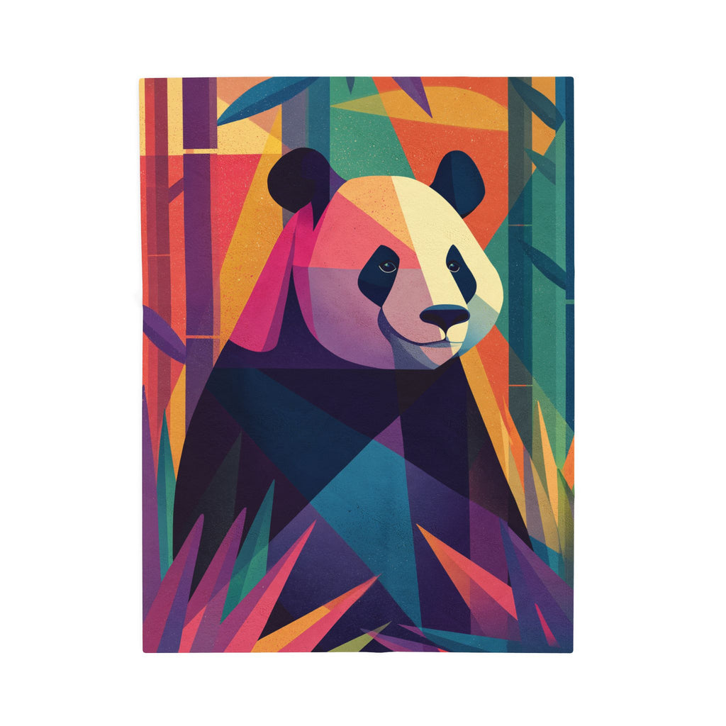 Geometric Panda Plush Blanket: Abstract, Digital Art Illustration, Colorful Wildlife Interpretation   |  Personalized & Custom