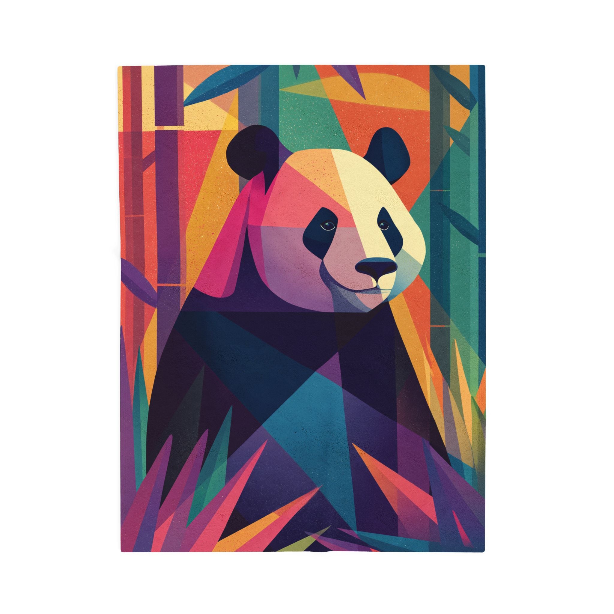 Geometric Panda Plush Blanket: Abstract, Digital Art Illustration, Colorful Wildlife Interpretation   |  Personalized & Custom