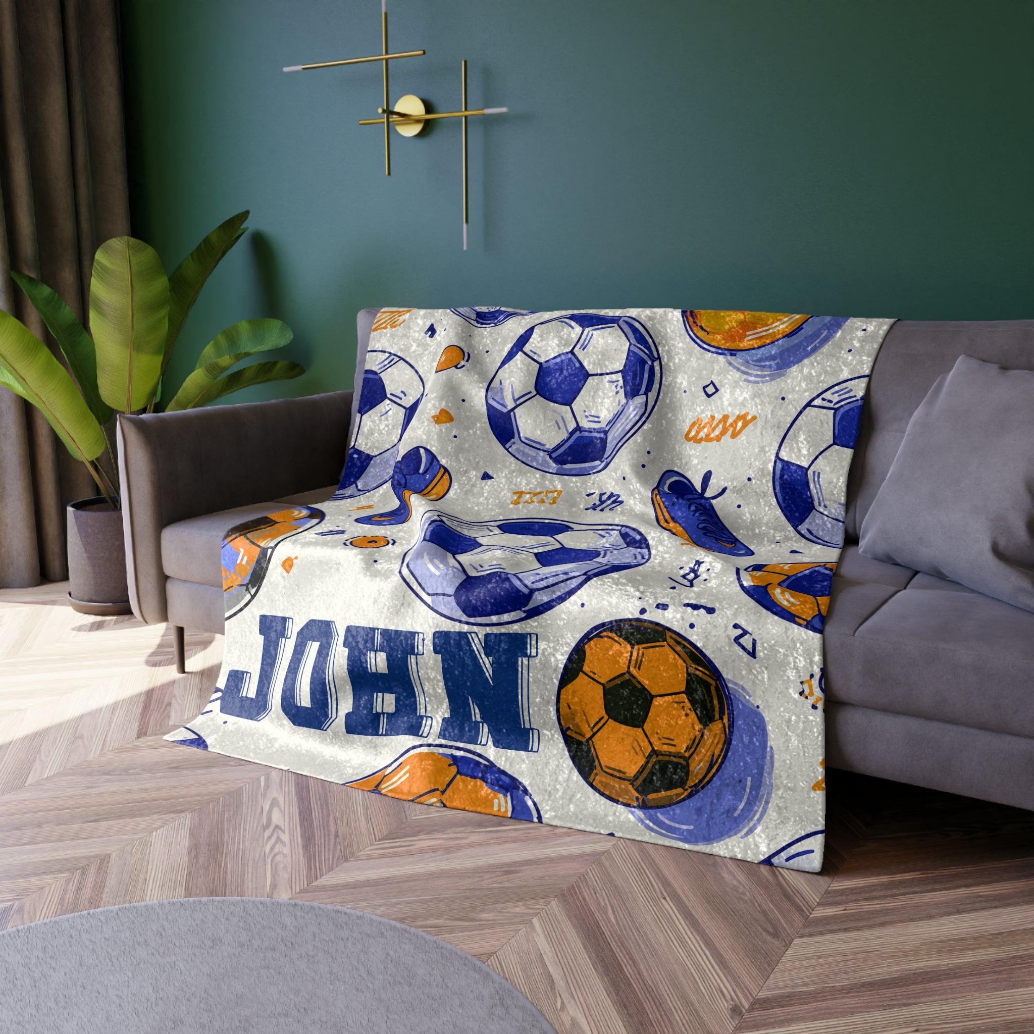 Personalized Soccer Velveteen Blanket for Kids — Crushed Velvet Football Throw