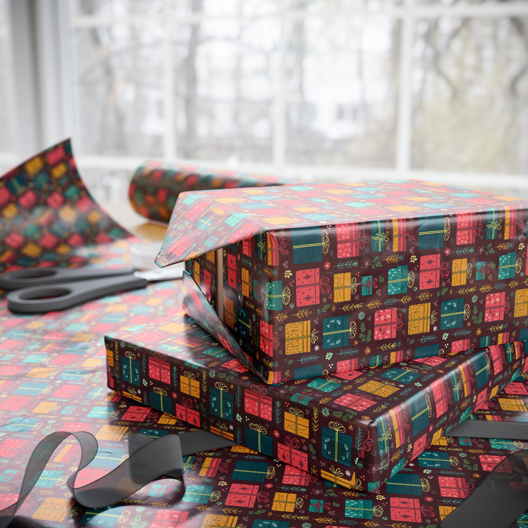 Wrapping Paper Roll — Festive Pizza & Party Food Pattern Gift Wrap