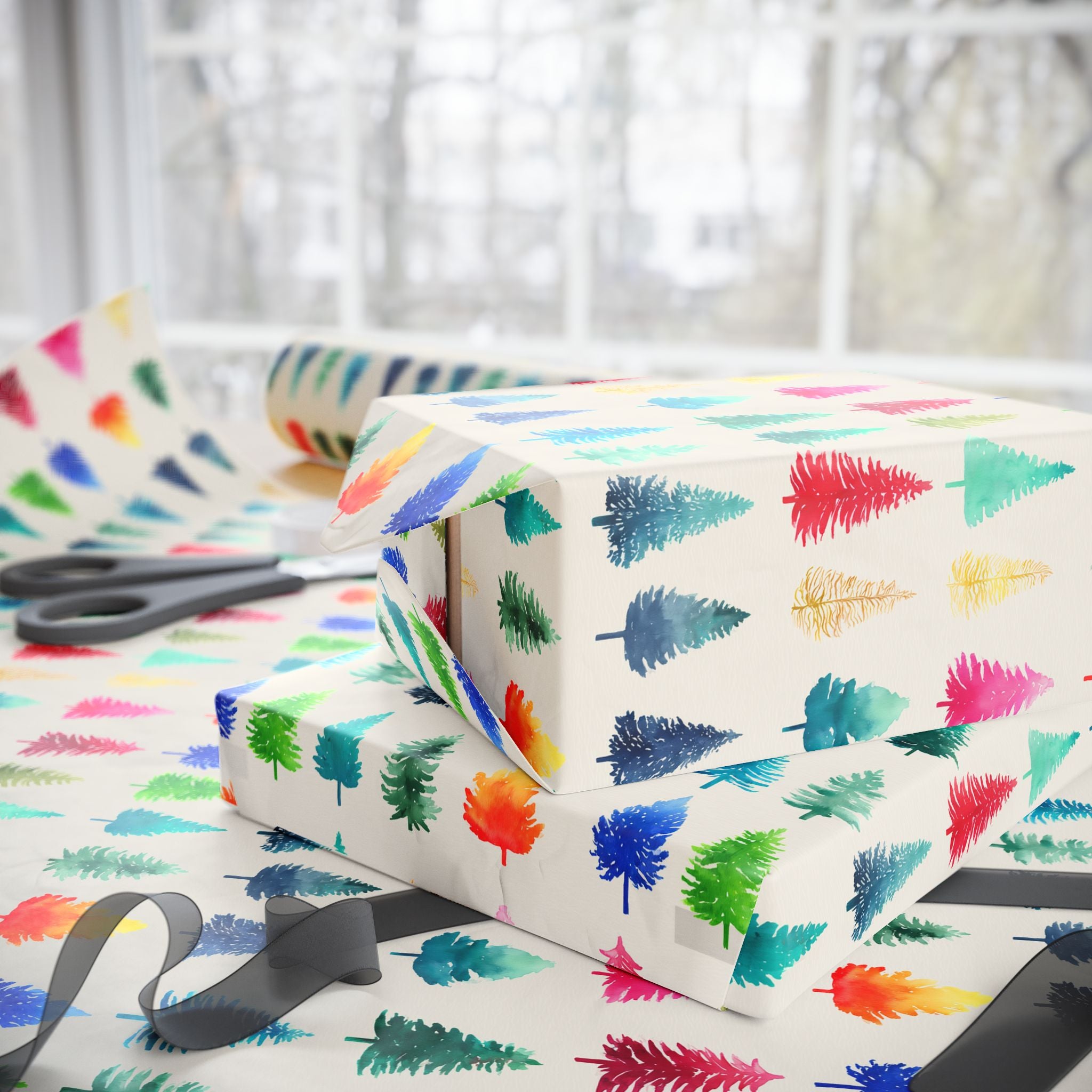 Feather Watercolor Wrapping Paper - Boho Gift Wrap Roll for Birthdays & Weddings