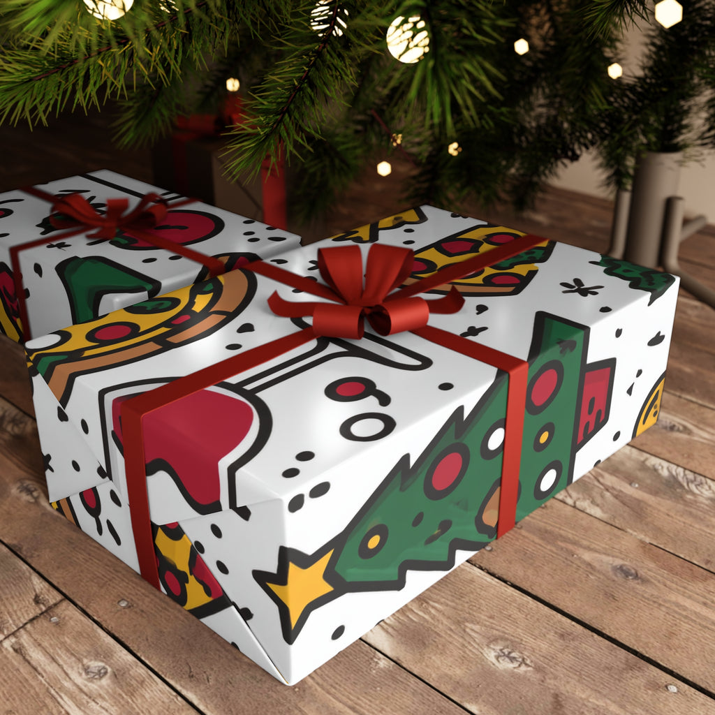 Wrapping Paper, Italian Themed Gift Wrap Sheets with Wine and Pizza Design, Birthday, Christmas, Holidays, 1pc, Decorative Paper Roll,