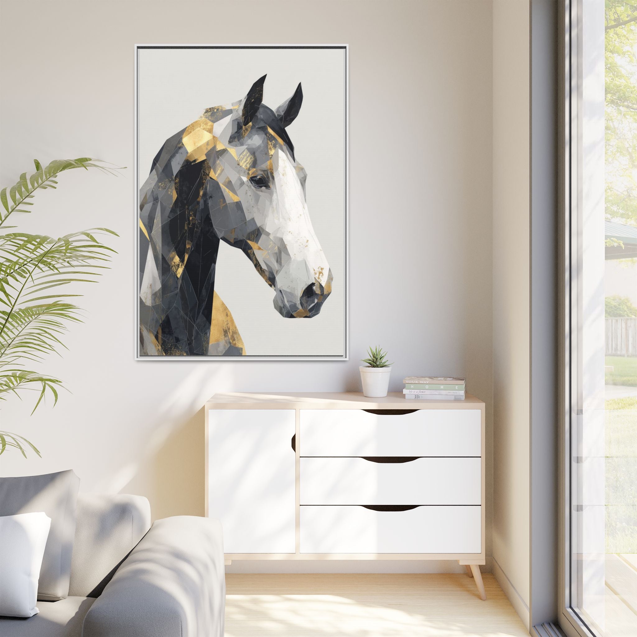 Geometric Stallion: Cubist Equine Art, Modern Metallic Polygonal Design   |  Personalized & Custom Orders Available