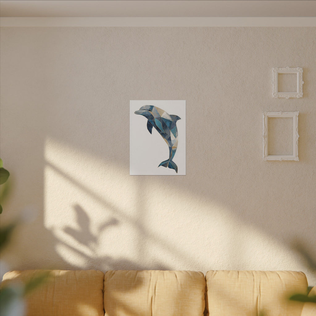 Canvas Print, Geometric Abstract Dolphin Gold Accented Art, High Quality Wall Decor, Nautical Sea Theme, Coastal Home Decor, Ocean Animal