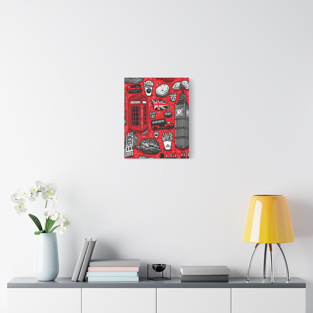 London-Themed Canvas Art, Wall Decor, Home Office Artwork, UK Travel Gift, British Culture Decor, Red and Black Design