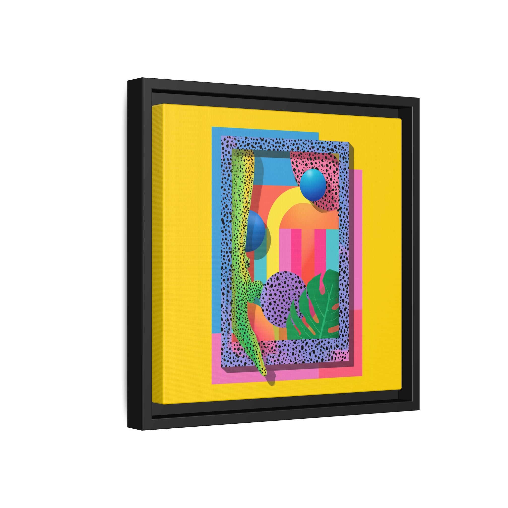 Geometric Rhythms: Abstract Layers of Color, Dimensional Shapes and Tropical Elements, Vibrant Modern Art Composition   |   Custom Orders