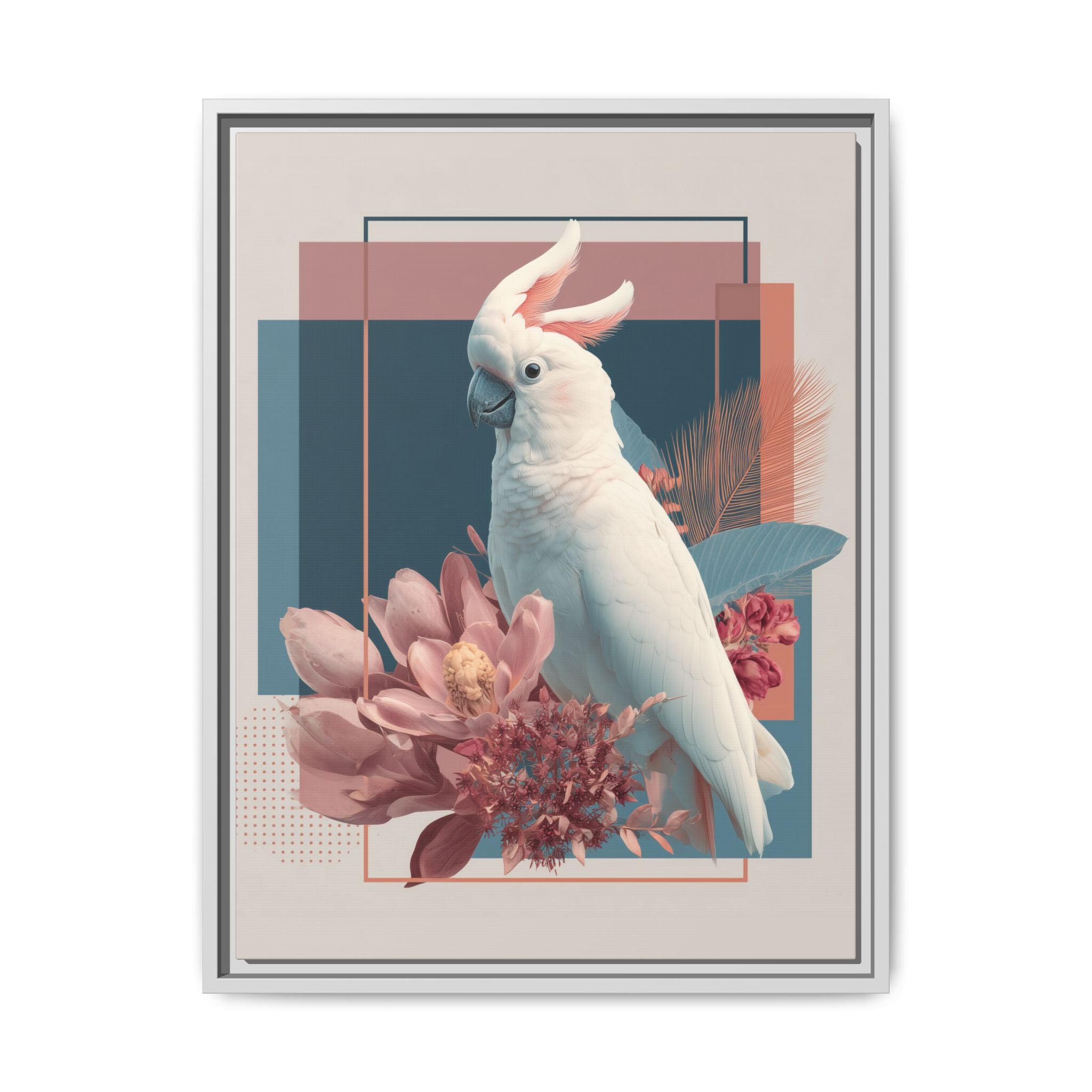 Cockatoo Geometric Framed Print : Modern Wildlife Illustration, Geometric Botanical Fusion   |  Personalized & Custom Orders Available