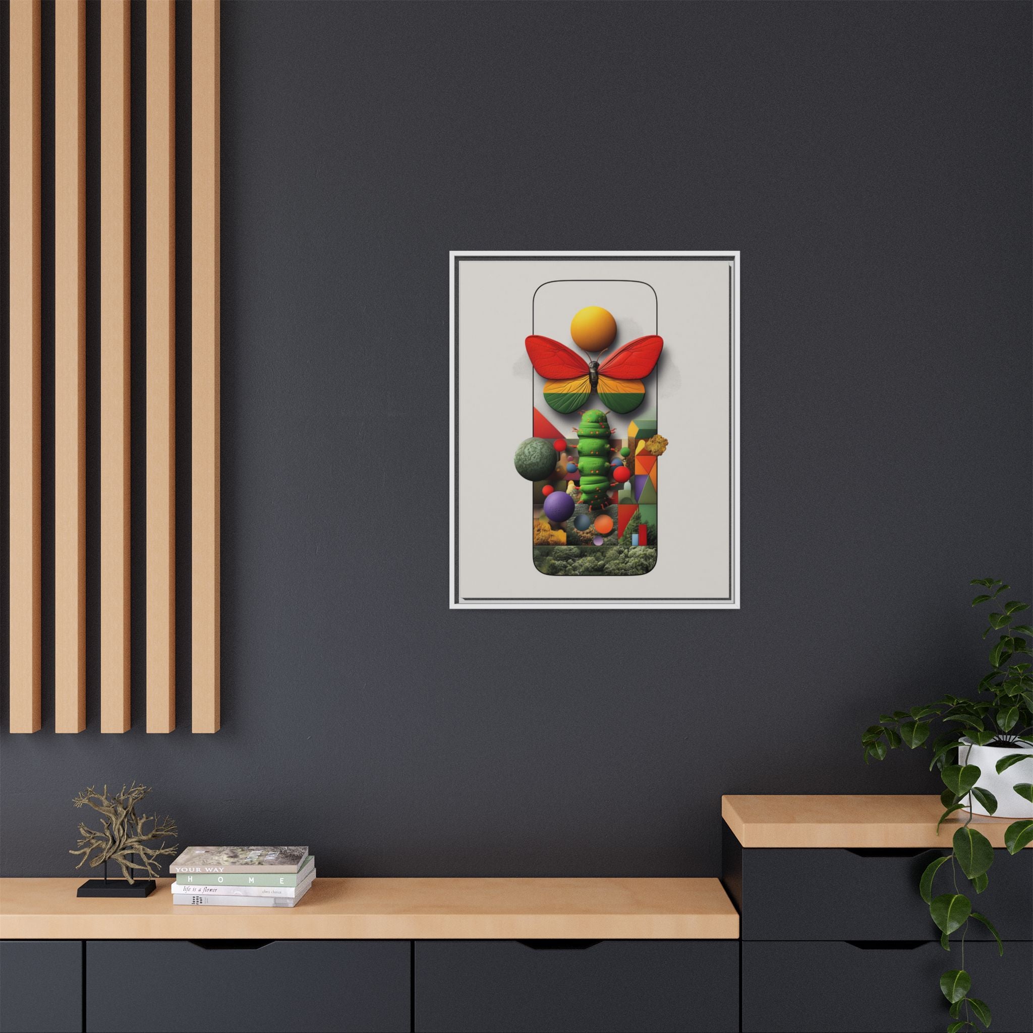 Metamorphosis Framed Print : Geometric Nature Transformation, Vibrant Butterfly Composition   |  Personalized & Custom Orders Available