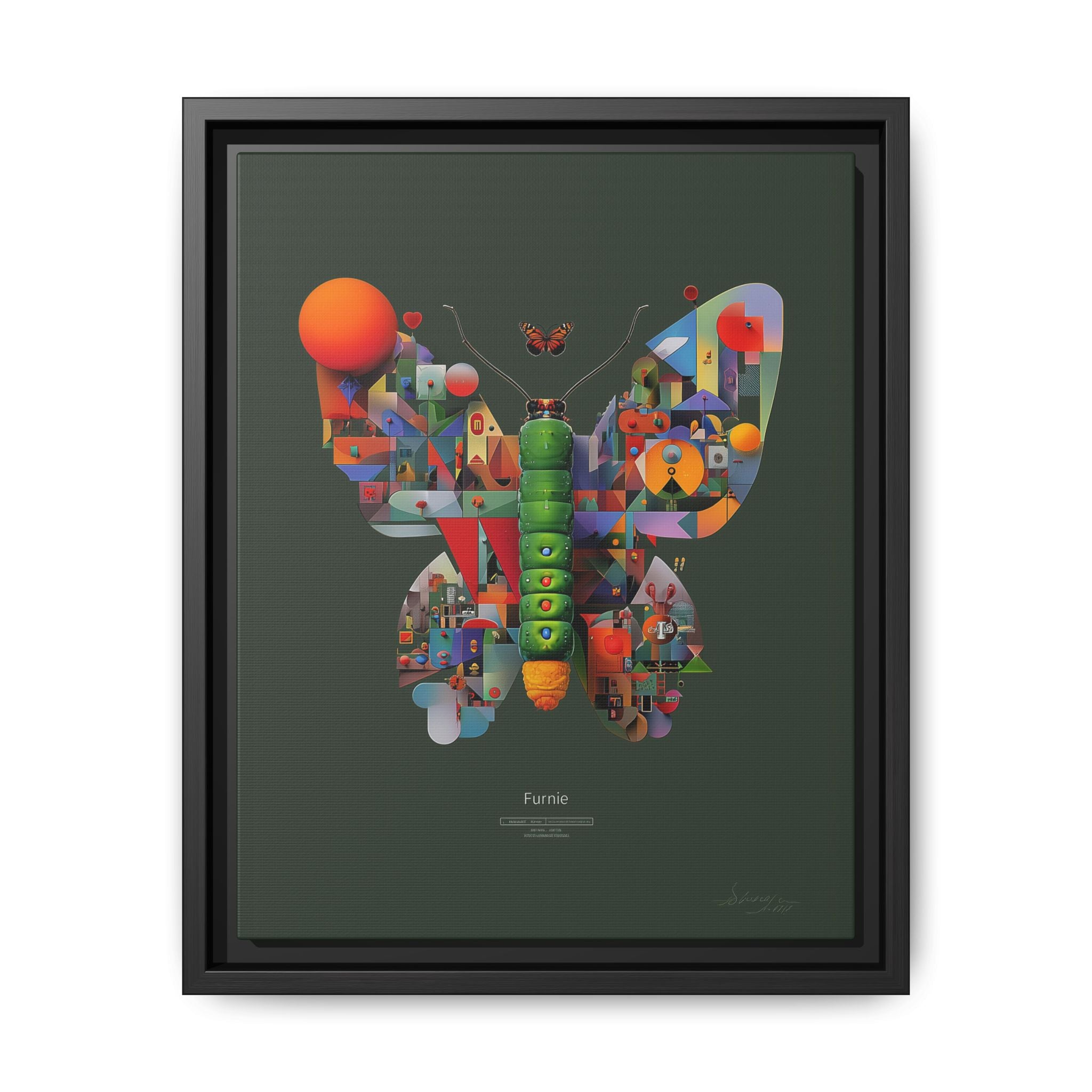 Geometric Metamorphosis Framed Print : Digital Cubist Butterfly, Urban Abstract Composition   |   Custom Orders Available