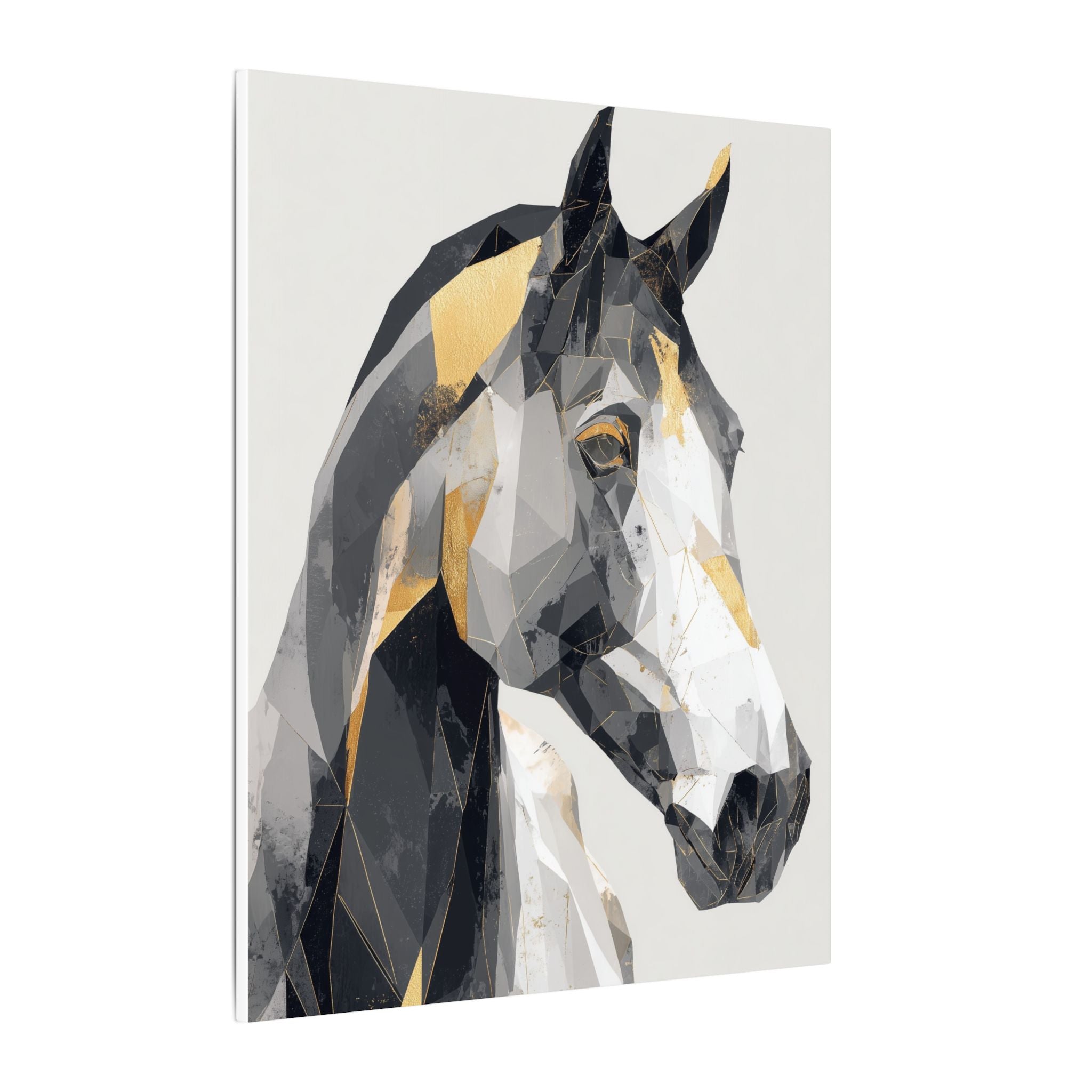 Geometric Equine Elegance: Polygonal Horse Portrait, Modern Digital Art, Metallic Cubist Interpretation   |  Personalized & Custom Orders