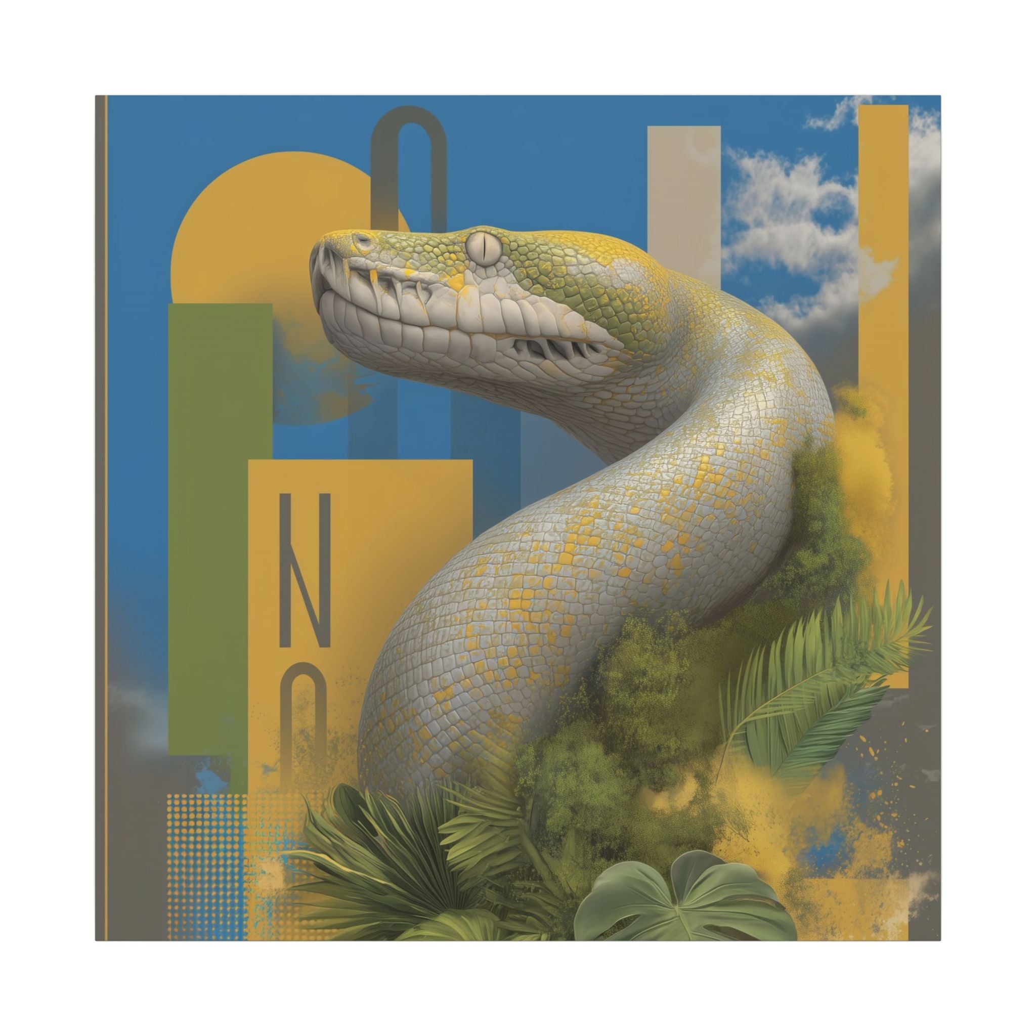 Serpent Sovereignty: Digital Wildlife Illustration, Geometric Botanical Landscape   |    Custom Orders Available