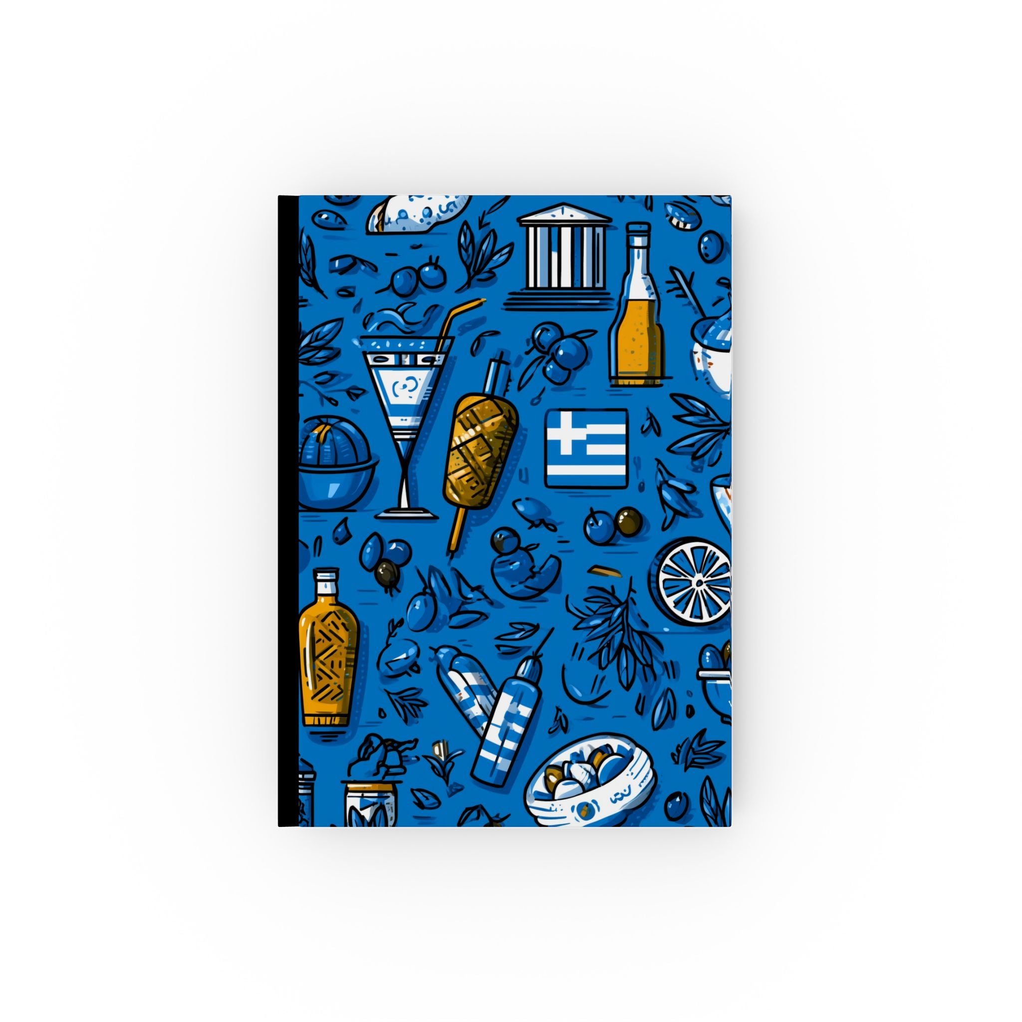 Greek Cultural Mosaic: Mediterranean Lifestyle Illustration, Blue Graphic Design, Culinary Heritage Artwork | Custom Orders Accepted