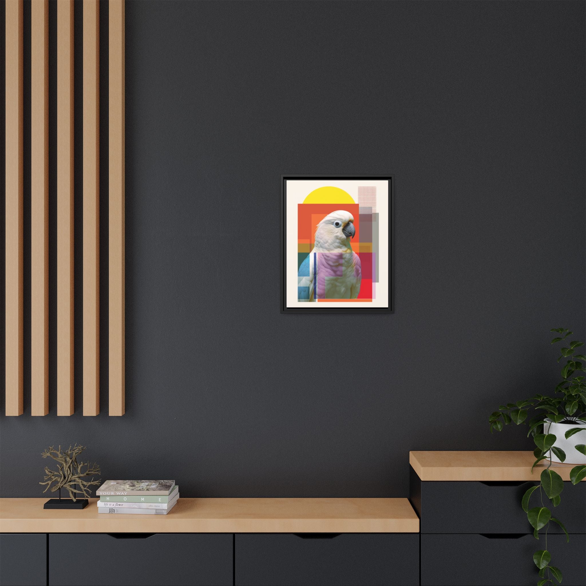 Cockatoo Chromatics Framed Print: Geometric Wildlife Portrait, Contemporary Art Print   |  Personalized & Custom Orders Available