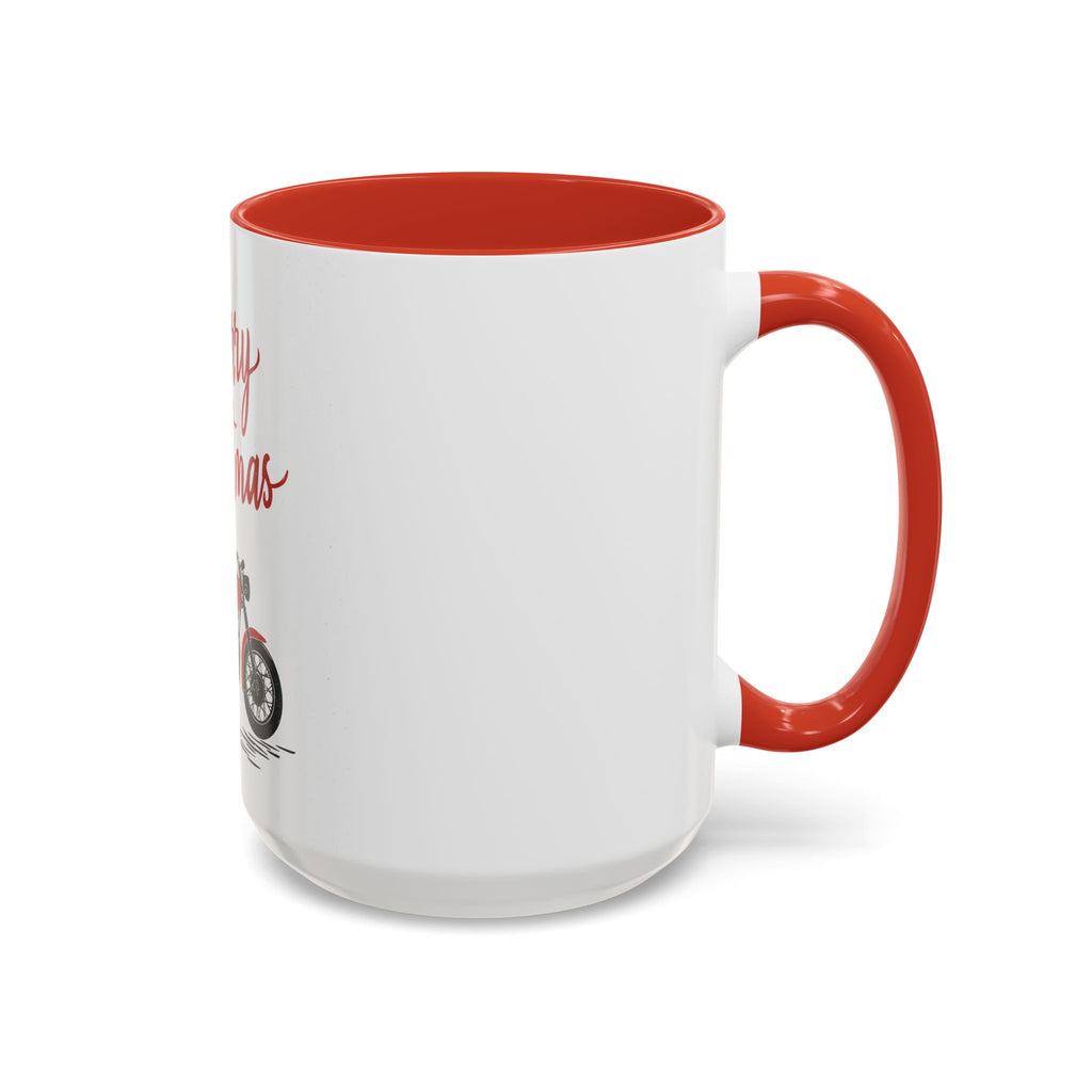 Christmas Motorcycle Coffee Mug for Bikers, Holiday Gift for Dad, Fun Presents for Motorcycle Enthusiasts, Festive Coffee Cup, Red & Black