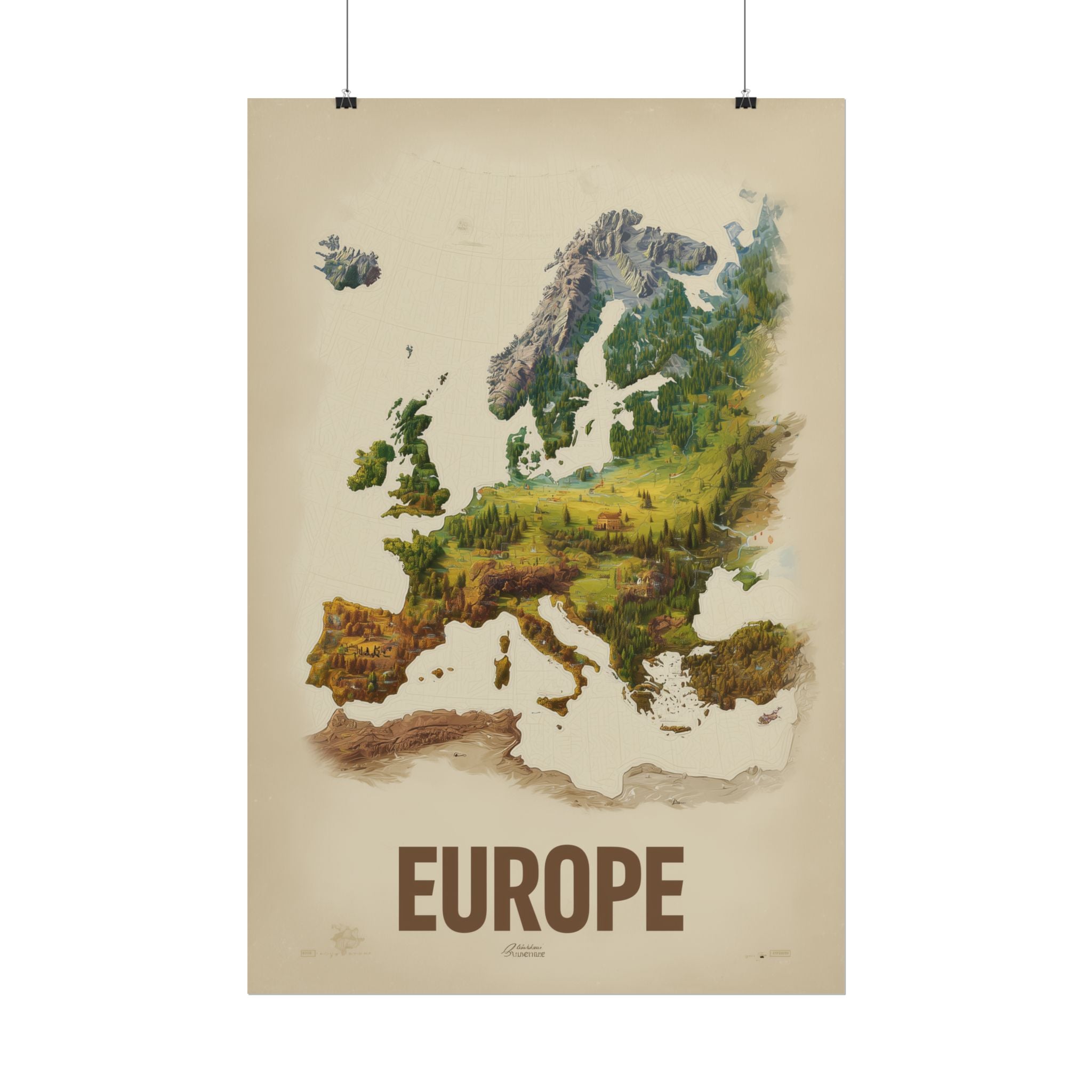 Europe Map Poster — Vintage Nature Scenic Travel Wall Art (Rolled Poster)