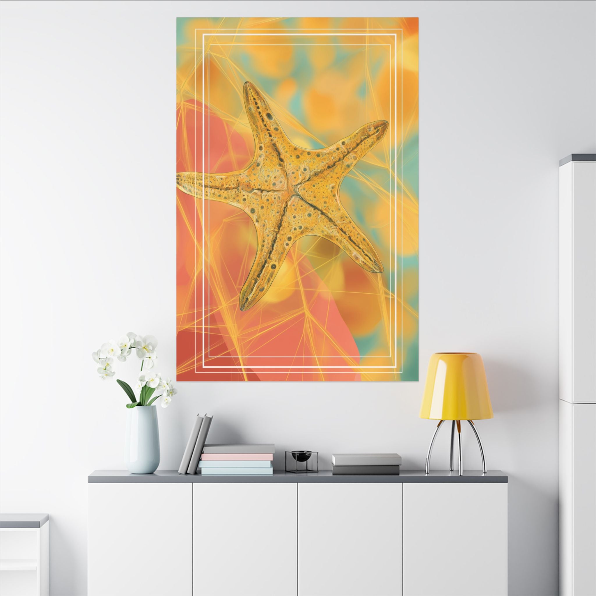 Golden Marine Geometry: Starfish Textures in Digital Art, Oceanic Abstract Composition   |    Custom Orders Available