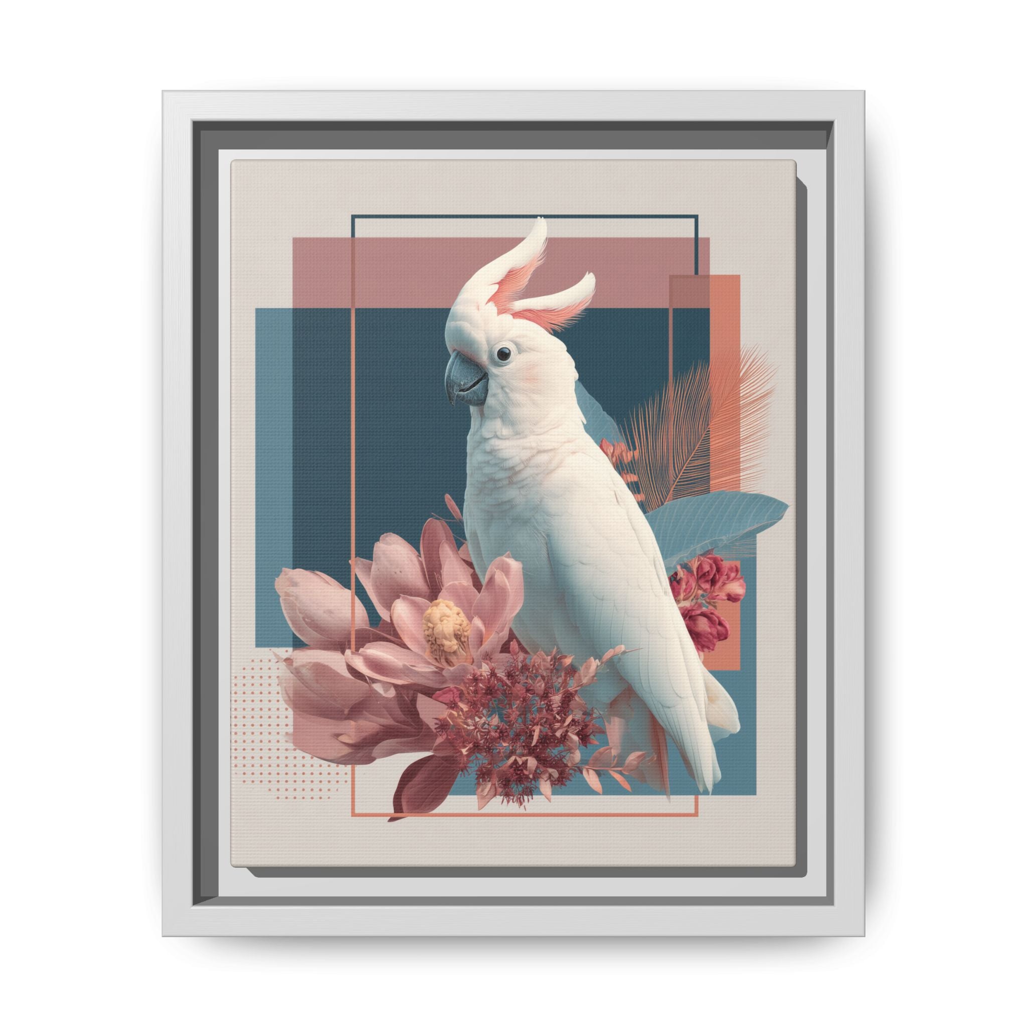 Cockatoo Geometric Framed Print : Modern Wildlife Illustration, Geometric Botanical Fusion   |  Personalized & Custom Orders Available