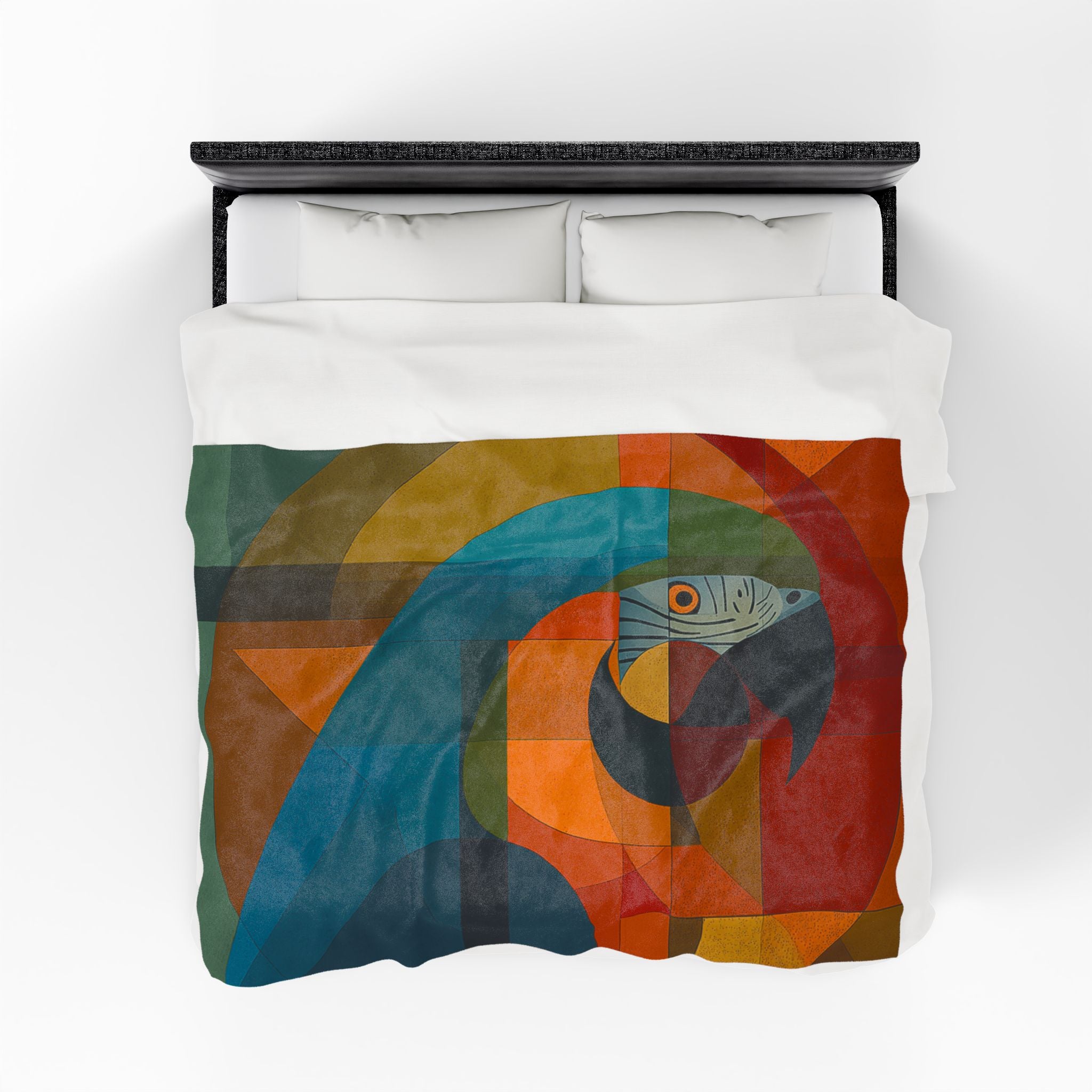 Geometric Macaw Quilt Cover, Doona Cover, Duvet : Cubist Bird Portrait, Angular Color Mosaic   |    Custom Orders Available