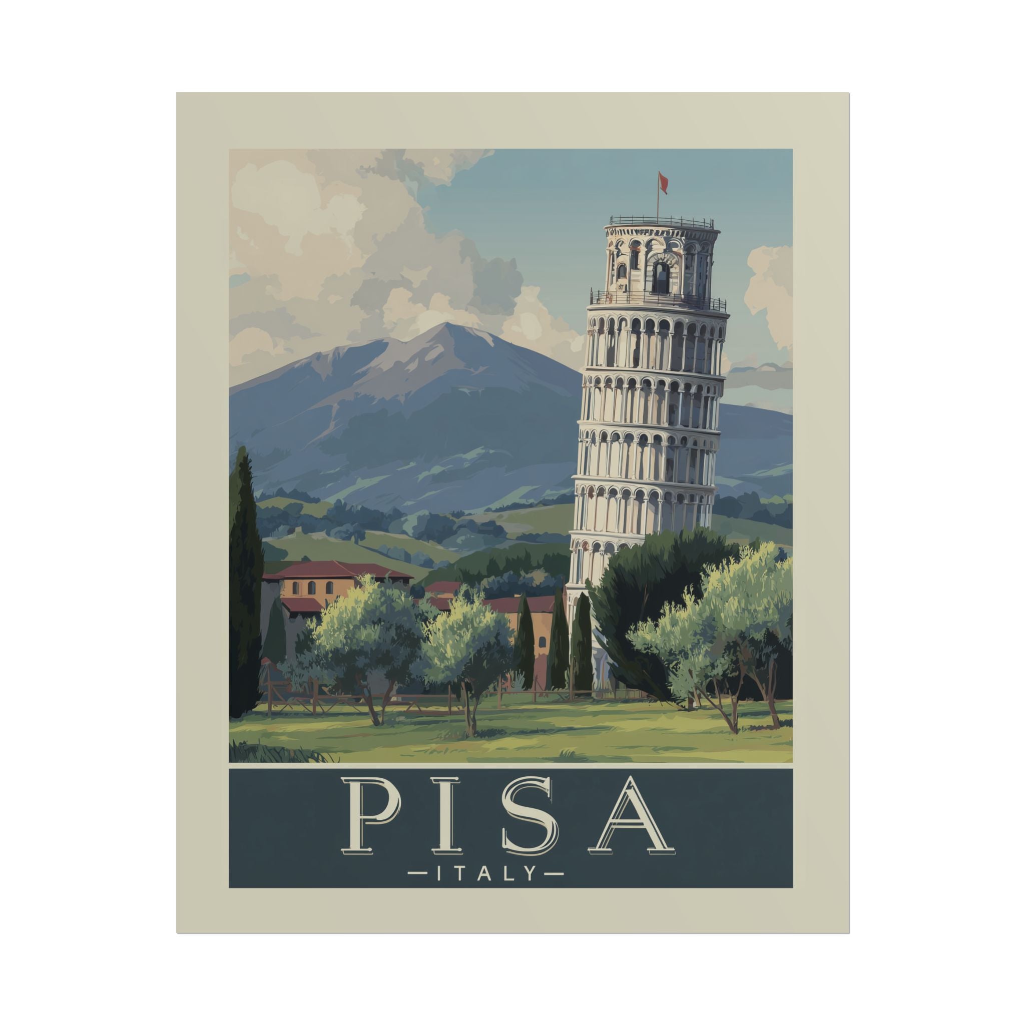 Vintage Pisa Italy Rolled Poster, Travel Wall Art, Home Decor, Gift for Travelers, Retro Print of Leaning Tower
