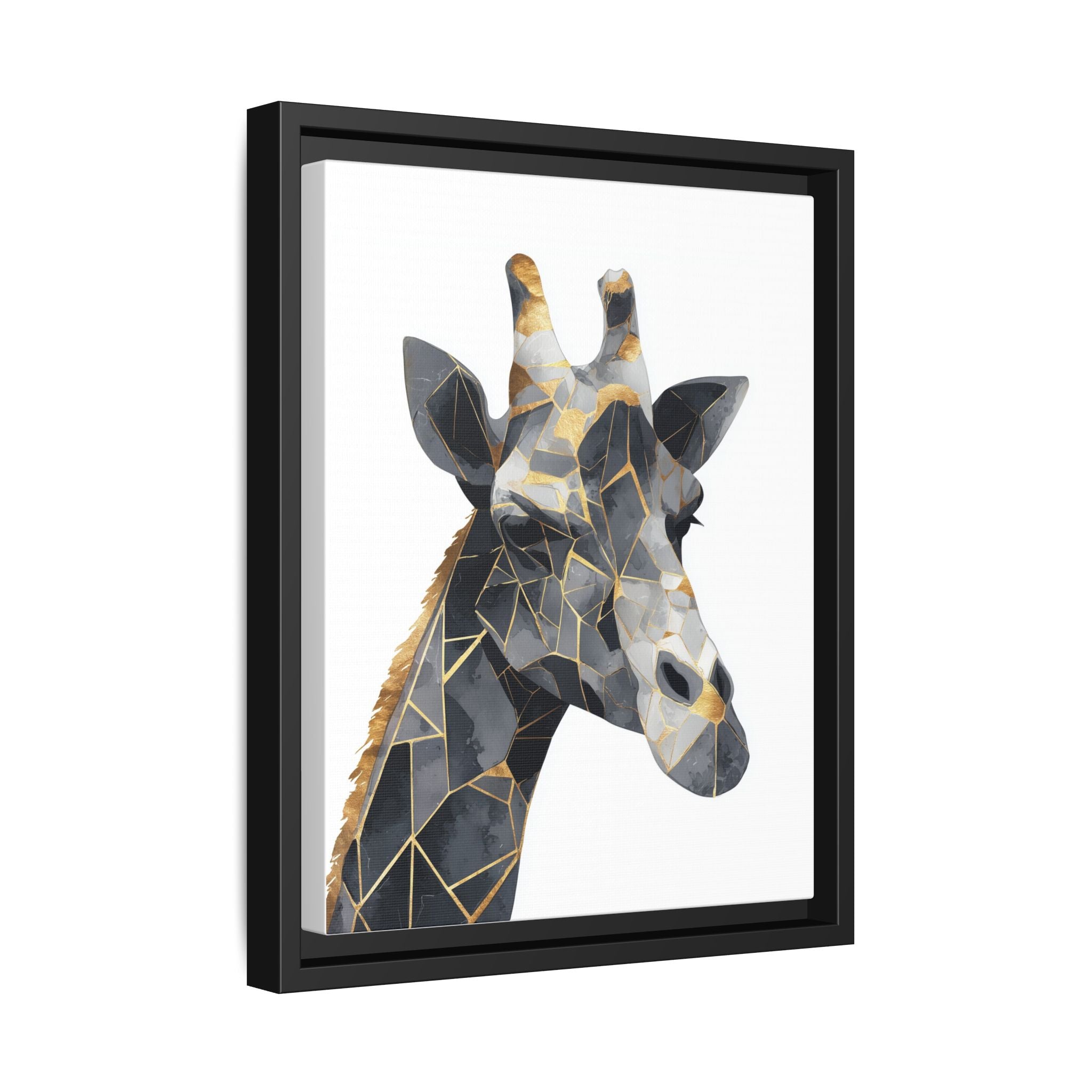 Geometric Giraffe Mosaic Framed Print : Contemporary Cubist Animal Portrait, Metallic Gold Angular Design   |   Custom Orders Available