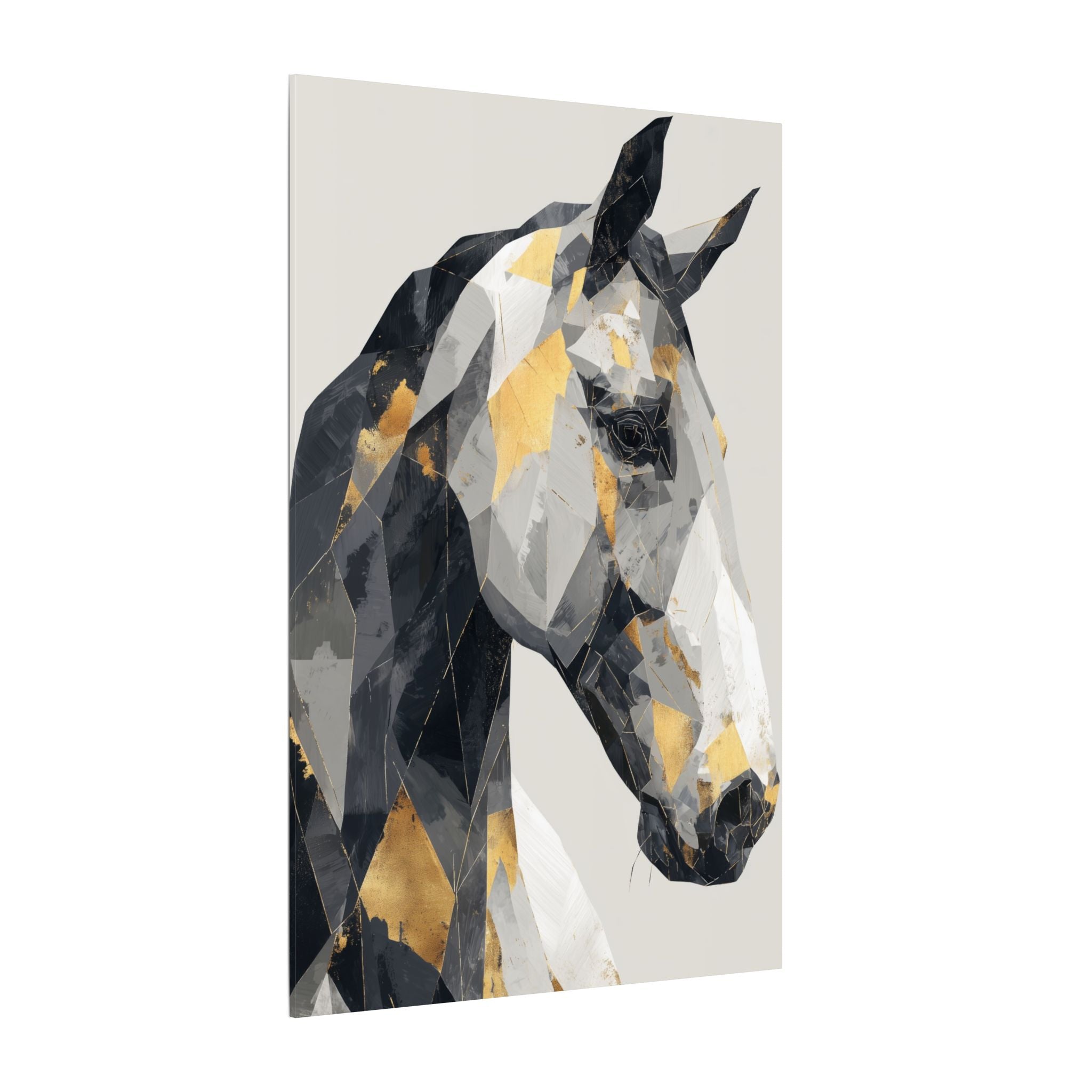 Fractal Equine: Geometric Horse Design, Cubist Digital Art, Black and Gold Abstract Portrait   |  Personalized & Custom Orders Available