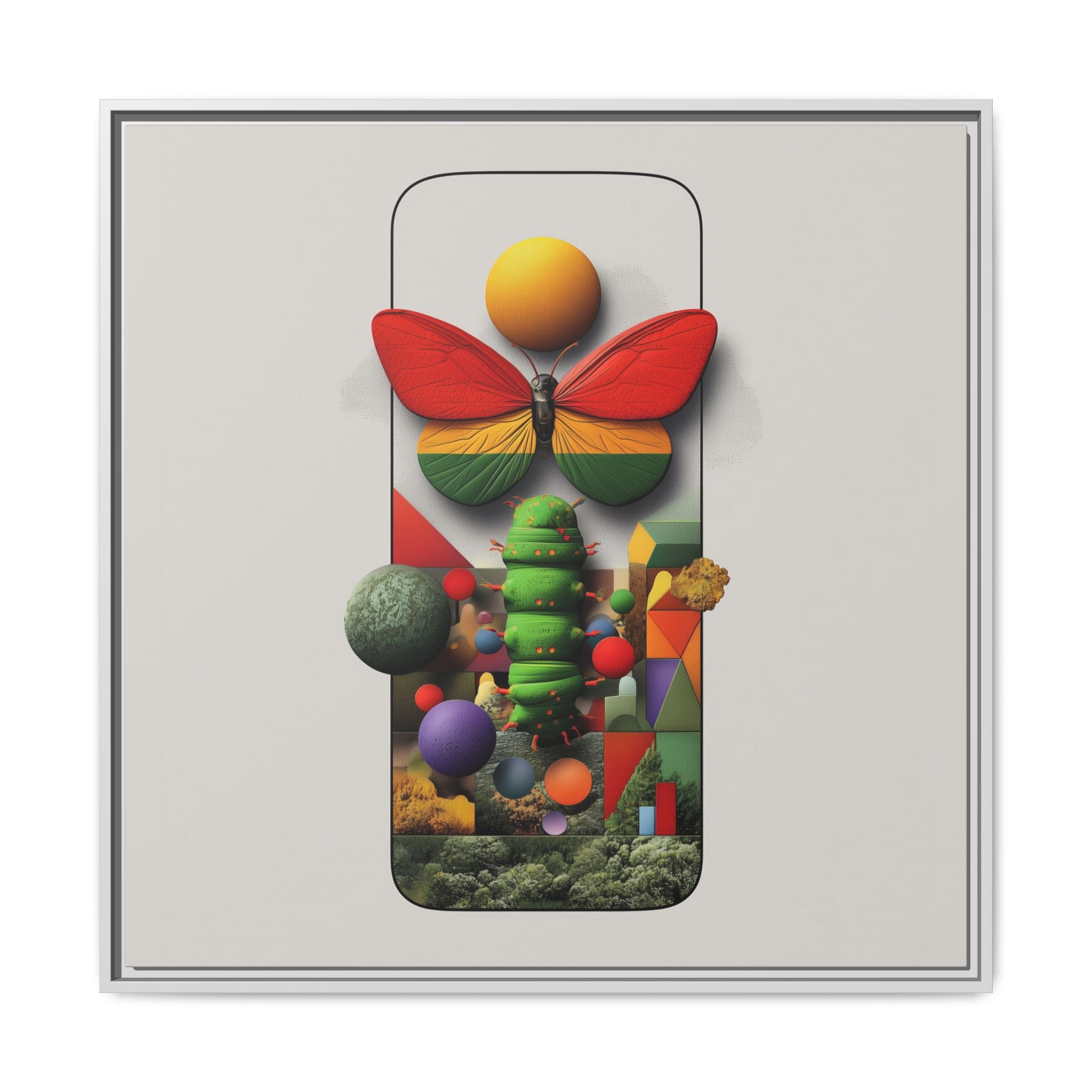 Metamorphosis Framed Print : Geometric Nature Transformation, Vibrant Butterfly Composition   |  Personalized & Custom Orders Available