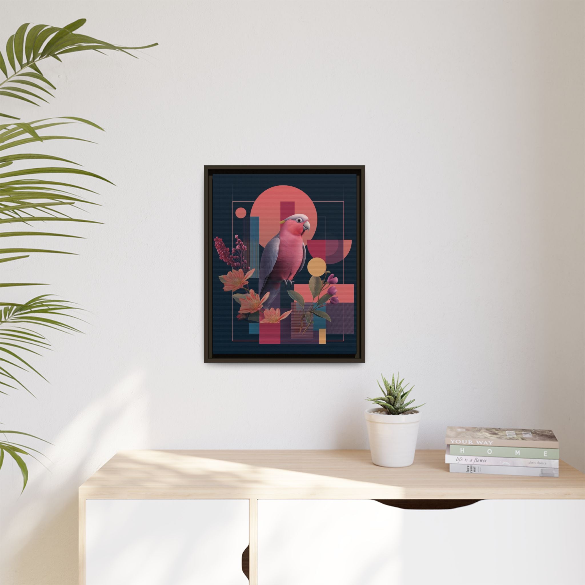Galah Geometric Framed Print : Stylized Digital Cockatoo Portrait, Contemporary Abstract Botanical    |   Custom Orders Accepted