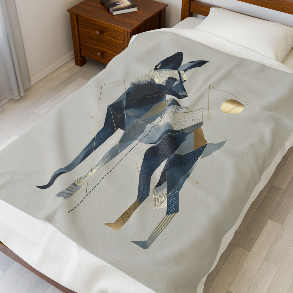 Velveteen Plush Blanket, Geometric Hyena Quilt Cover, Soft Cozy Throw, Animal Lover Gift, Bedding Decor, Home Accessory