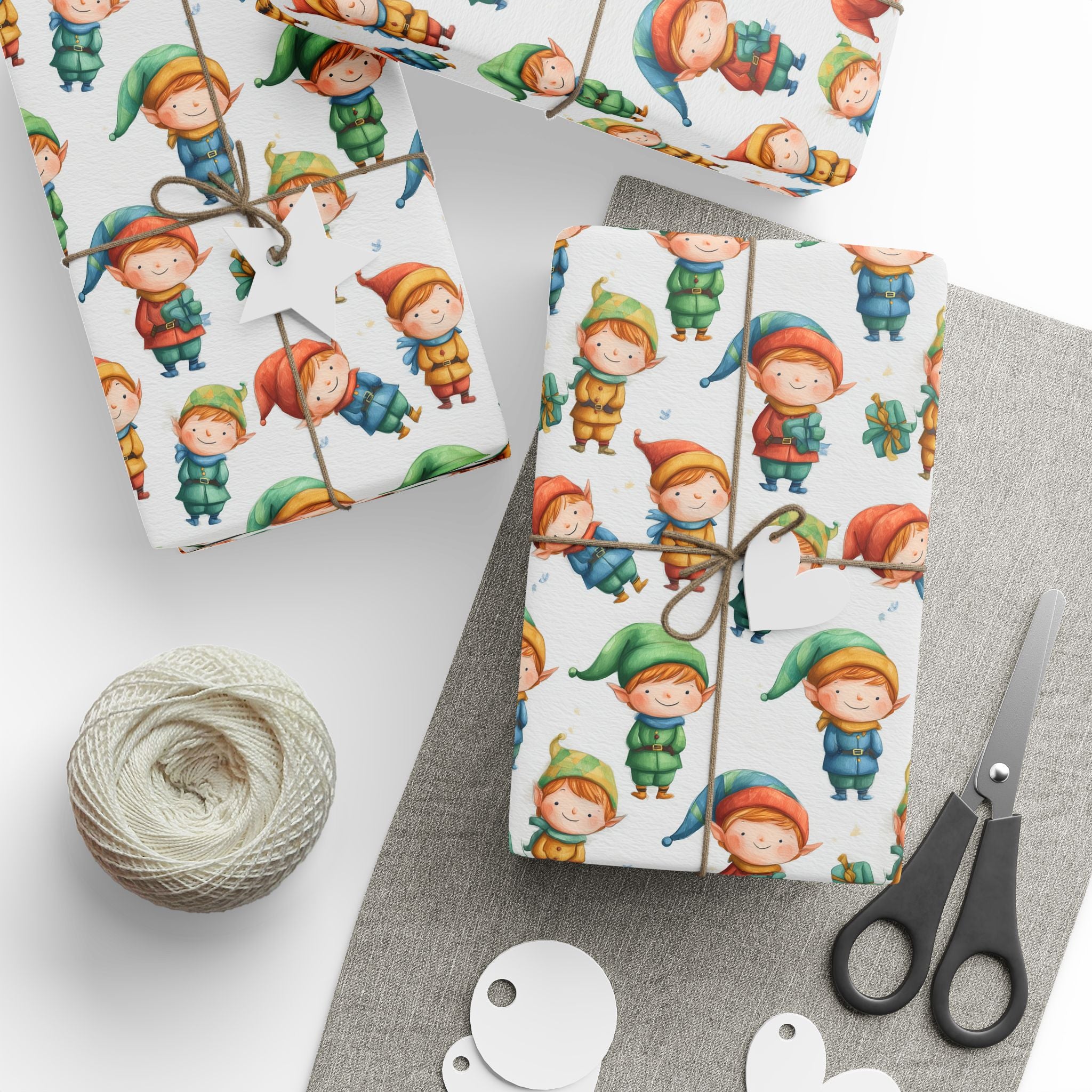Christmas Elves Wrapping Paper - Cute Holiday Gift Wrap Sheet