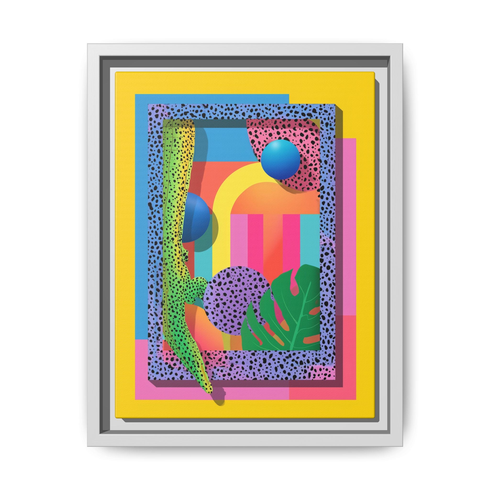Geometric Rhythms: Abstract Layers of Color, Dimensional Shapes and Tropical Elements, Vibrant Modern Art Composition   |   Custom Orders