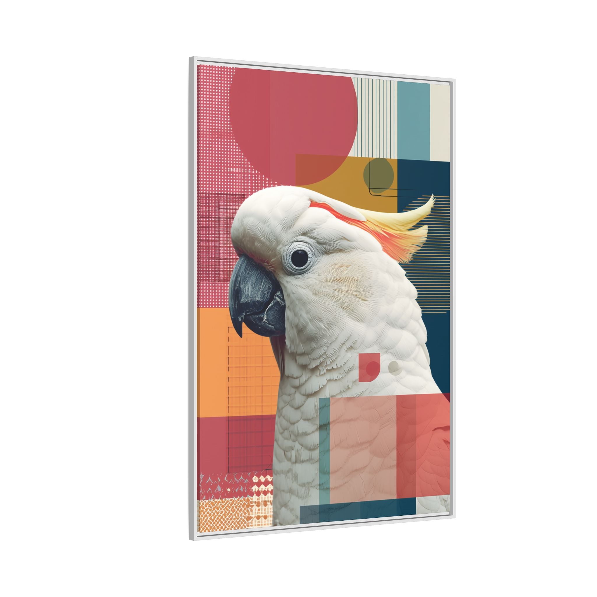Framed Print, Cockatoo Abstract Geometric Wall Art, Matte Canvas, Colorful Bird Poster, Modern Home Decor, Tropical Animal Painting, Unique