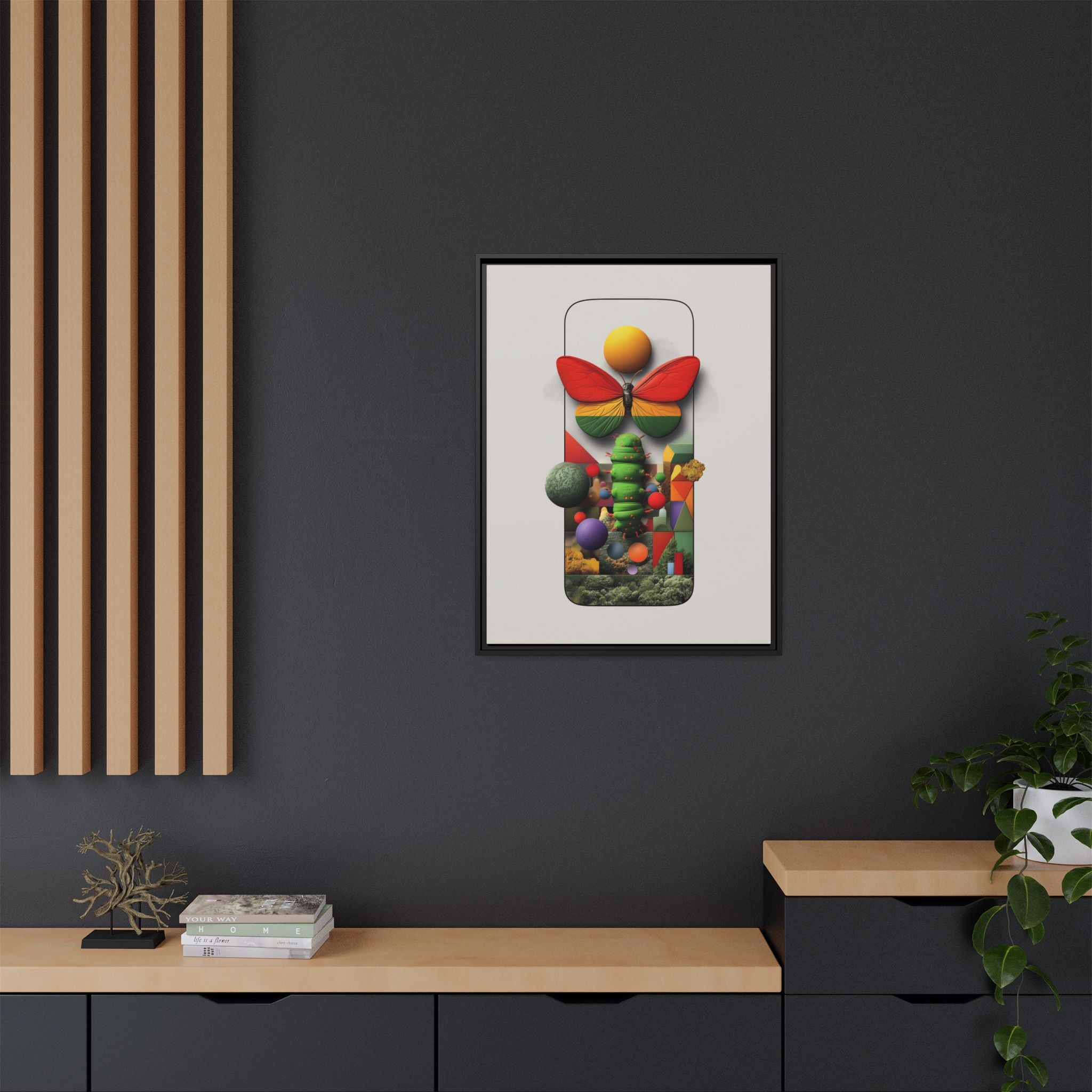 Metamorphosis Framed Print : Geometric Nature Transformation, Vibrant Butterfly Composition   |  Personalized & Custom Orders Available