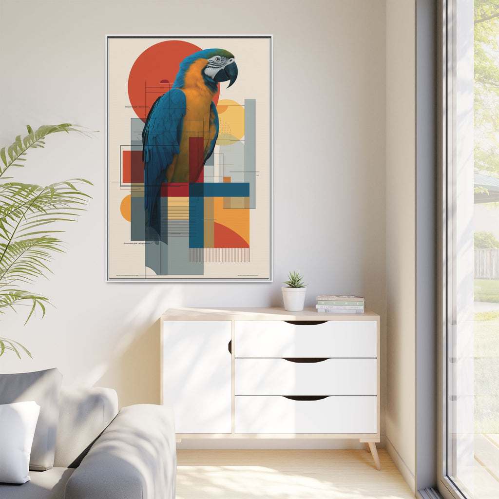 Vibrant Macaw Geometric Framed Print: Avian Realism, Modern Abstract Composition   |  Personalized & Custom Orders Available