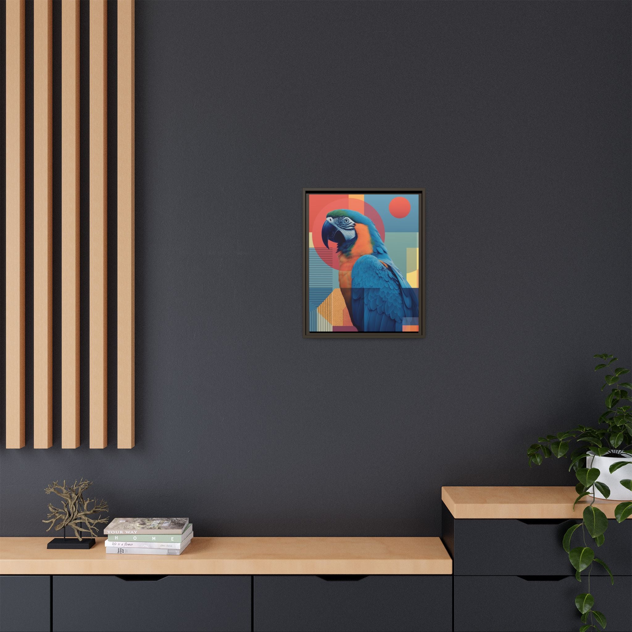Macaw Geometric Framed Print : Mid-Century Modern Bird Art, Tropical Parrot Print   |  Personalized & Custom Orders Available