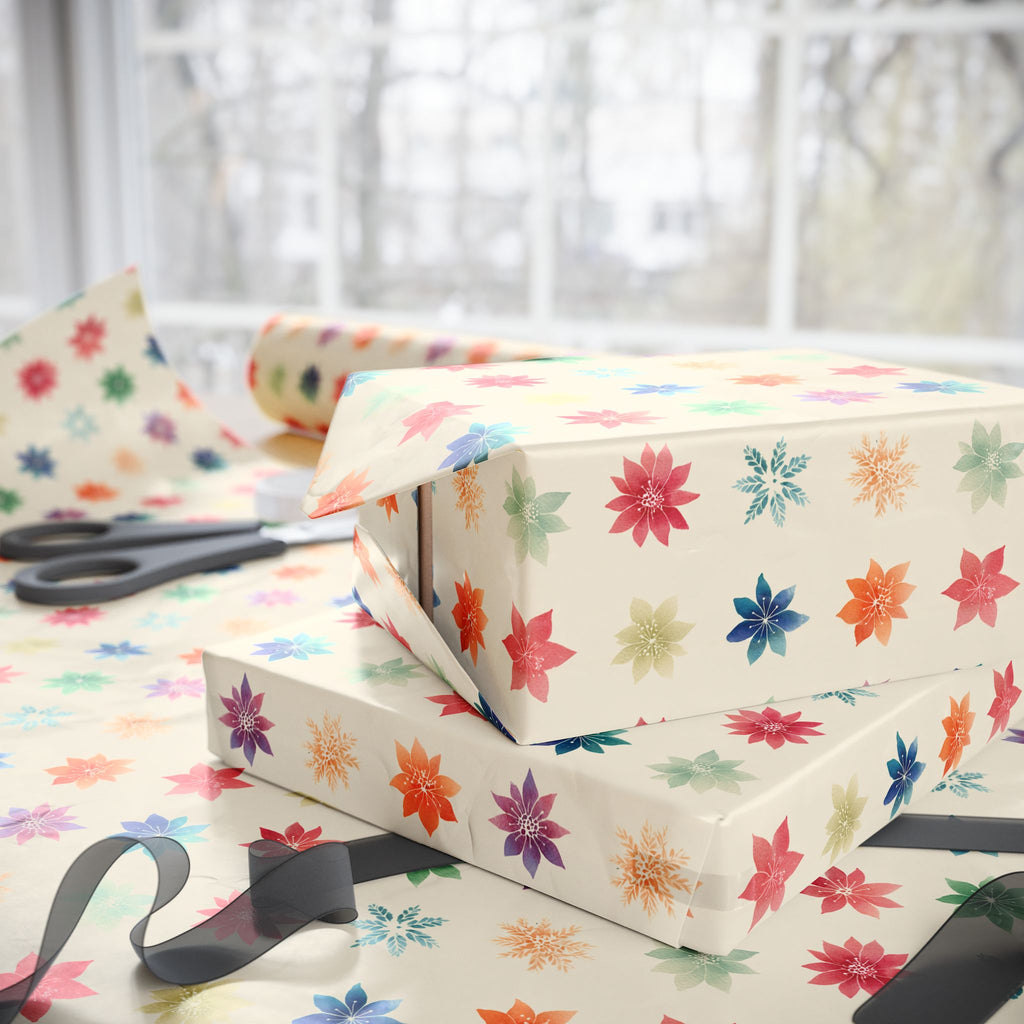 Wrapping Paper Roll — Colorful Watercolor Poinsettia Gift Wrap