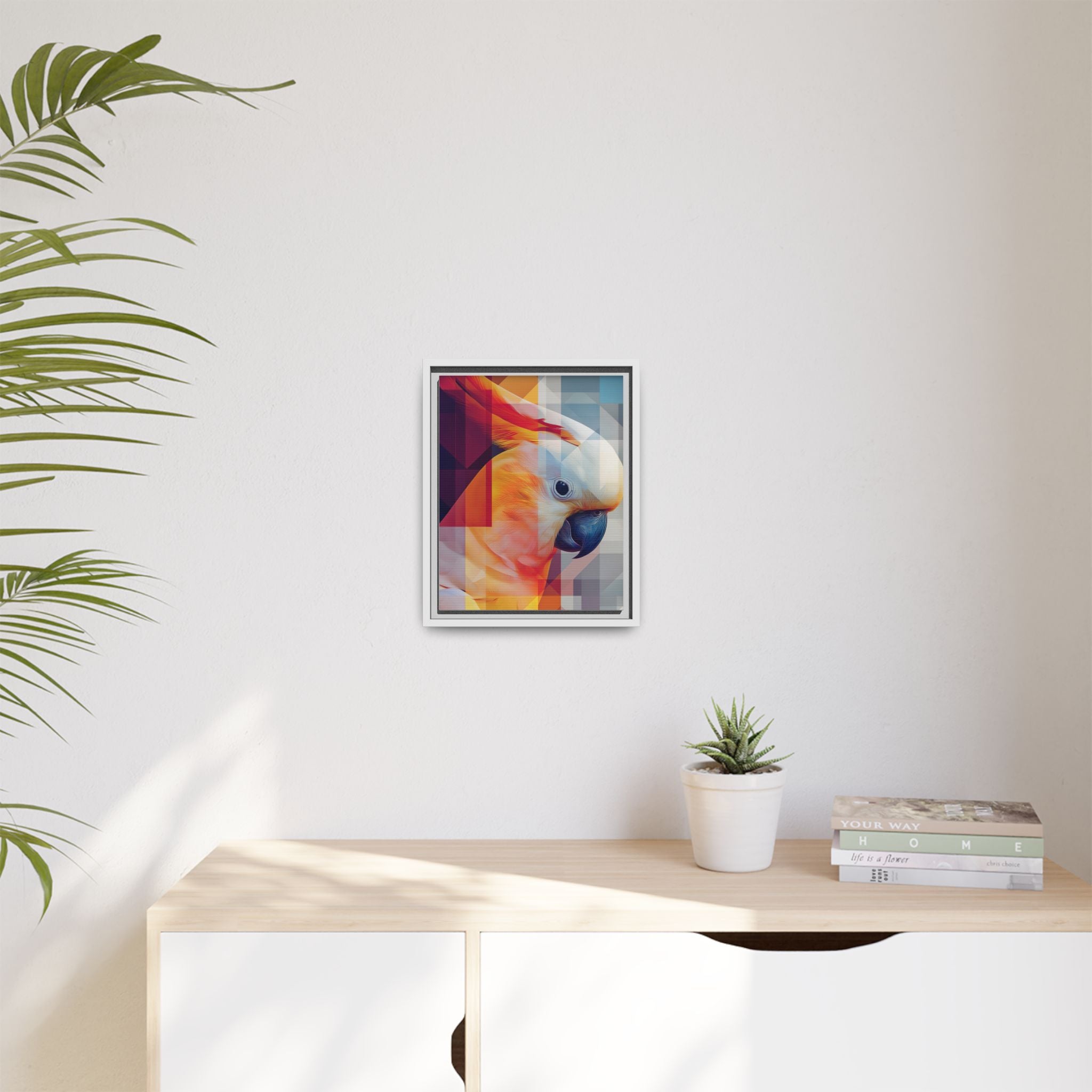 Prismatic Cockatoo Framed Print: Geometric Portrait, Digital Mosaic Artwork   |  Personalized & Custom Orders Available