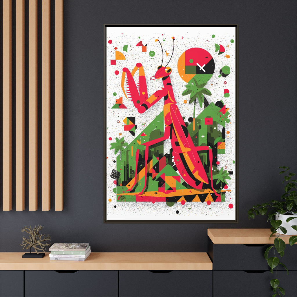 Praying Mantis in Bloom: Geometric Insect Portrait, Abstract Digital Illustration   |    Custom Orders Available