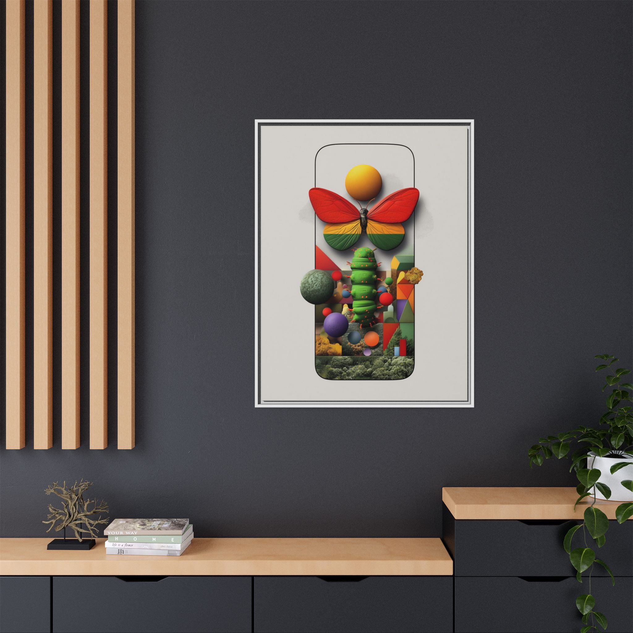 Metamorphosis Framed Print : Geometric Nature Transformation, Vibrant Butterfly Composition   |  Personalized & Custom Orders Available