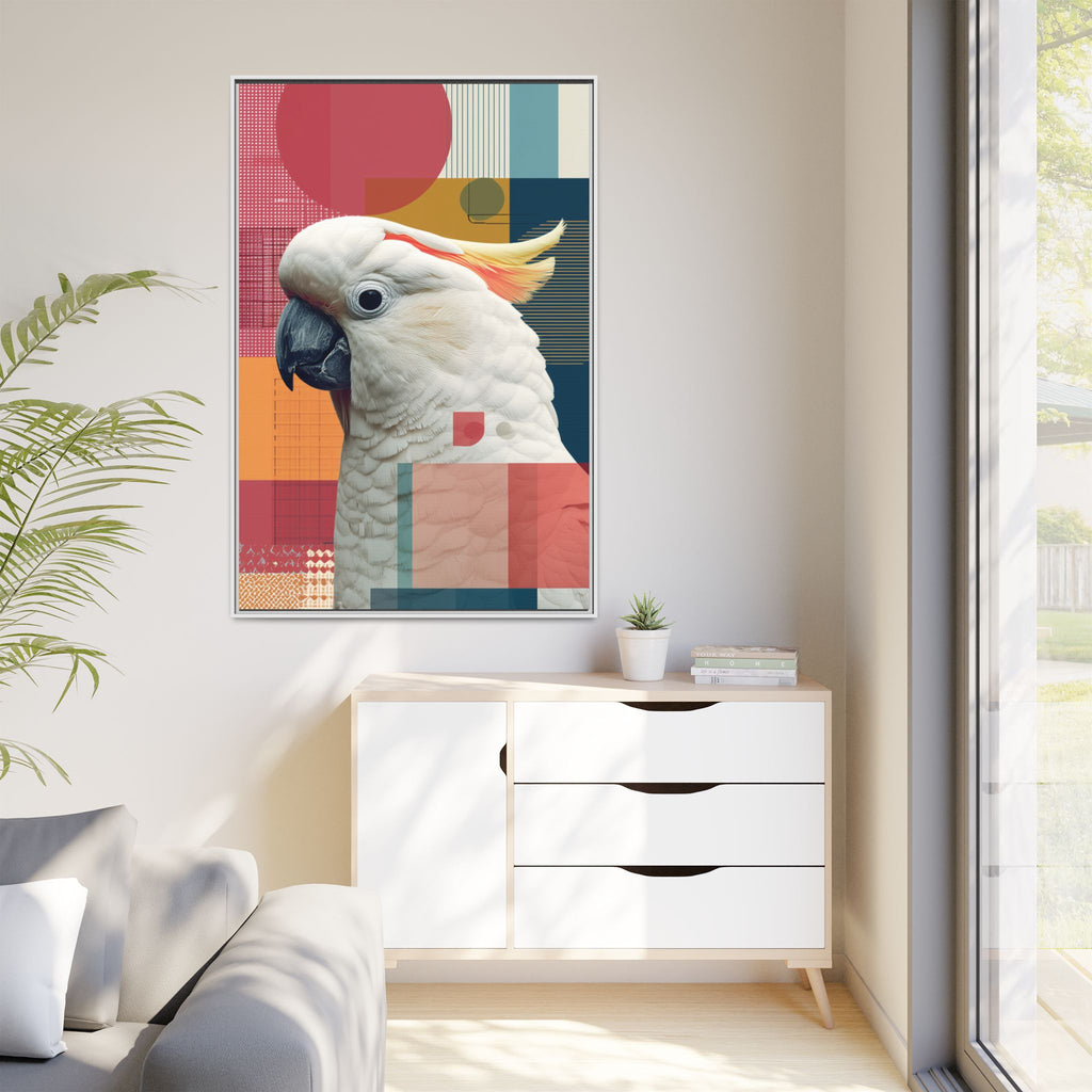 Framed Print, Cockatoo Abstract Geometric Wall Art, Matte Canvas, Colorful Bird Poster, Modern Home Decor, Tropical Animal Painting, Unique
