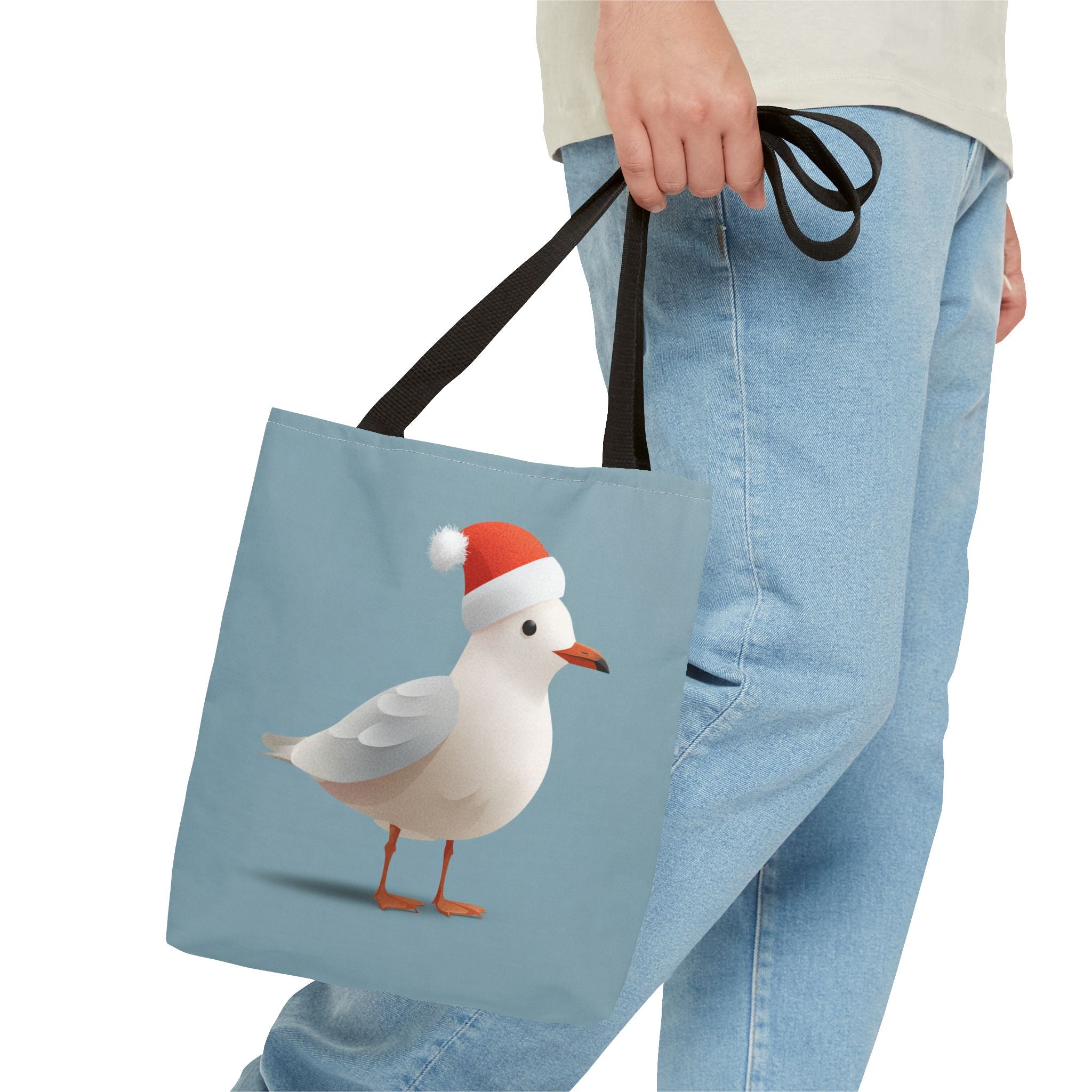 Christmas Seagull Tote Bag, Holiday Shopping Bag, Eco-Friendly Gift Bag, Cute Coastal Accessories, Winter Tote for Bird Lovers