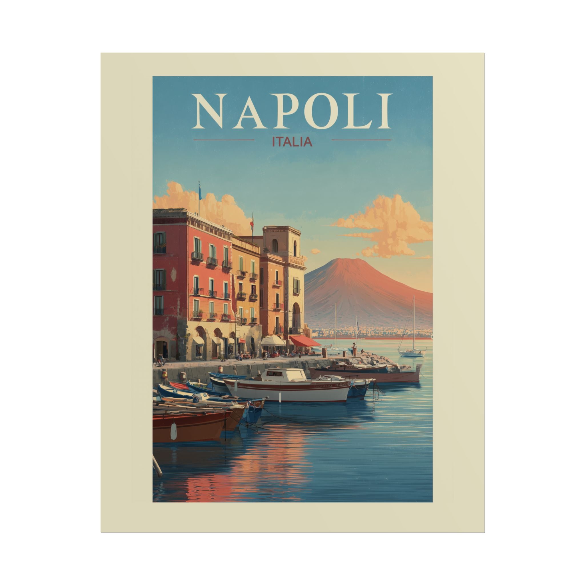 Naples Golden Hour: Vintage Italian Coastal Poster, Mediterranean Waterfront Landscape   |    Custom Orders Available