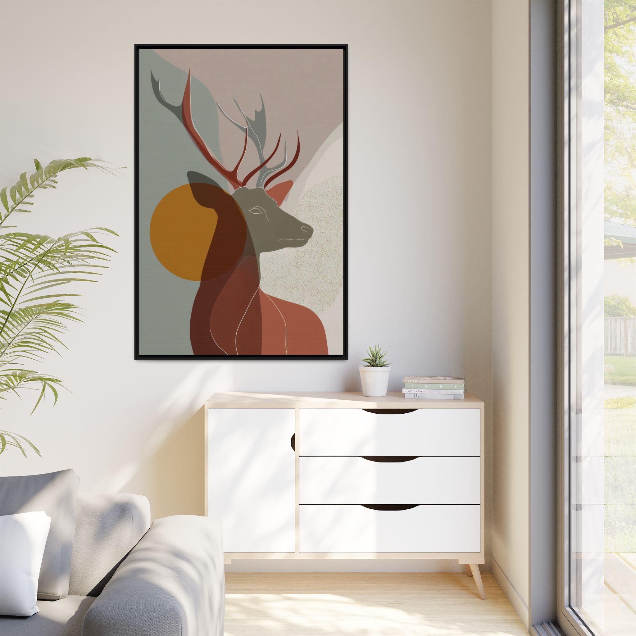 Rustic Reverie Framed Print : Minimalist Deer Profile, Contemporary Graphic Art Print   |  Personalized & Custom Orders Available