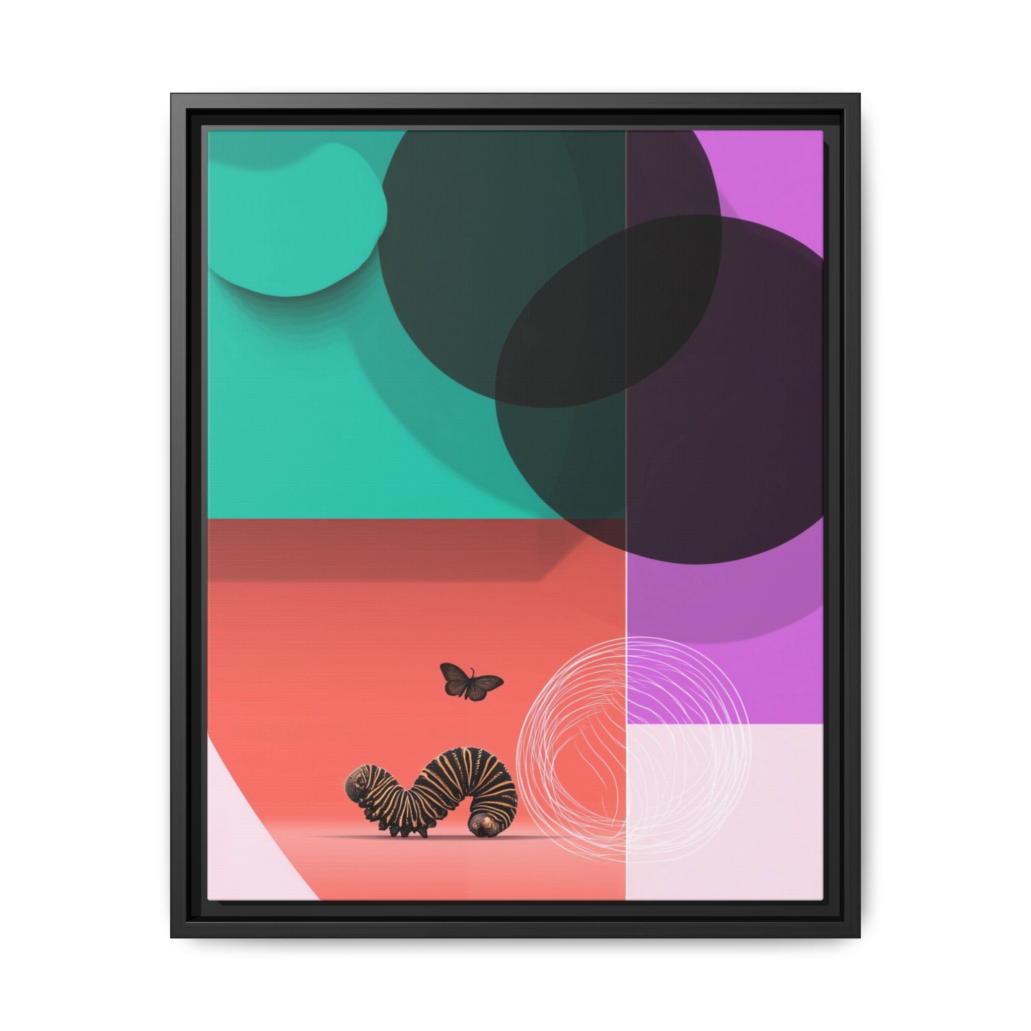 Striped Caterpillar and Butterfly Framed Print , Mid-Century Modern Color Blocks   |  Personalized & Custom Orders Available